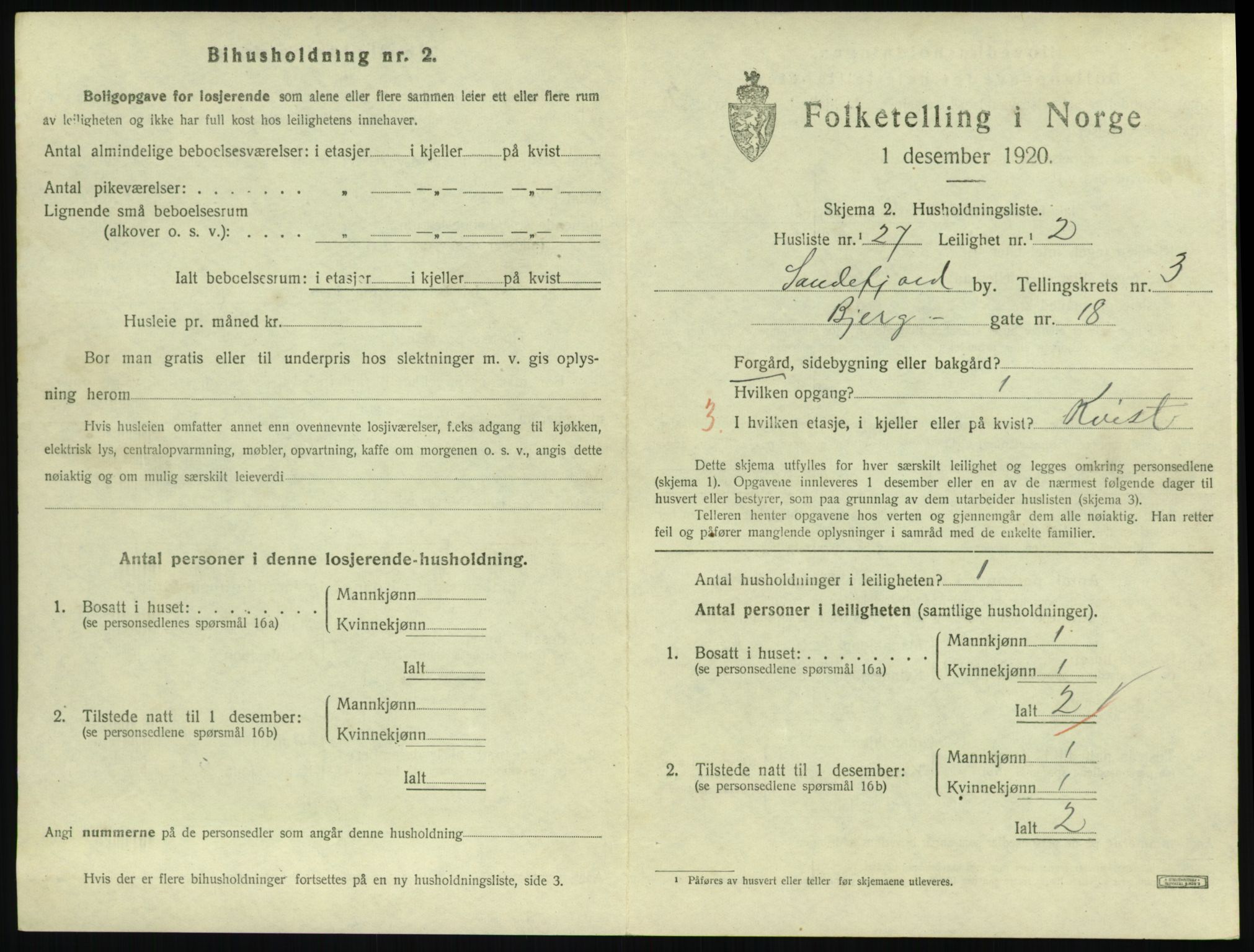 SAKO, 1920 census for Sandefjord, 1920, p. 1980