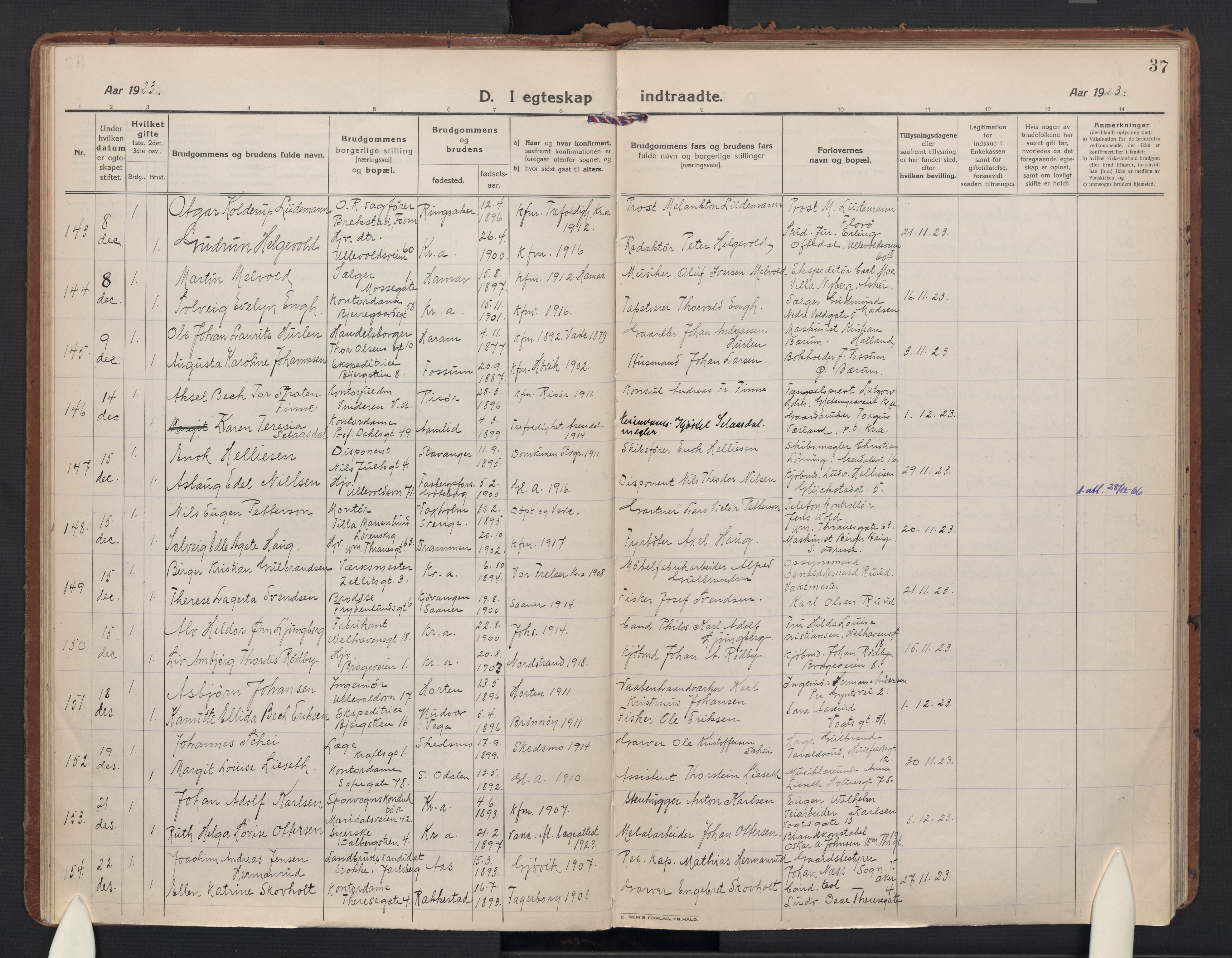 Gamle Aker prestekontor Kirkebøker, AV/SAO-A-10617a/F/L0017: Parish register (official) no. 17, 1921-1931, p. 37