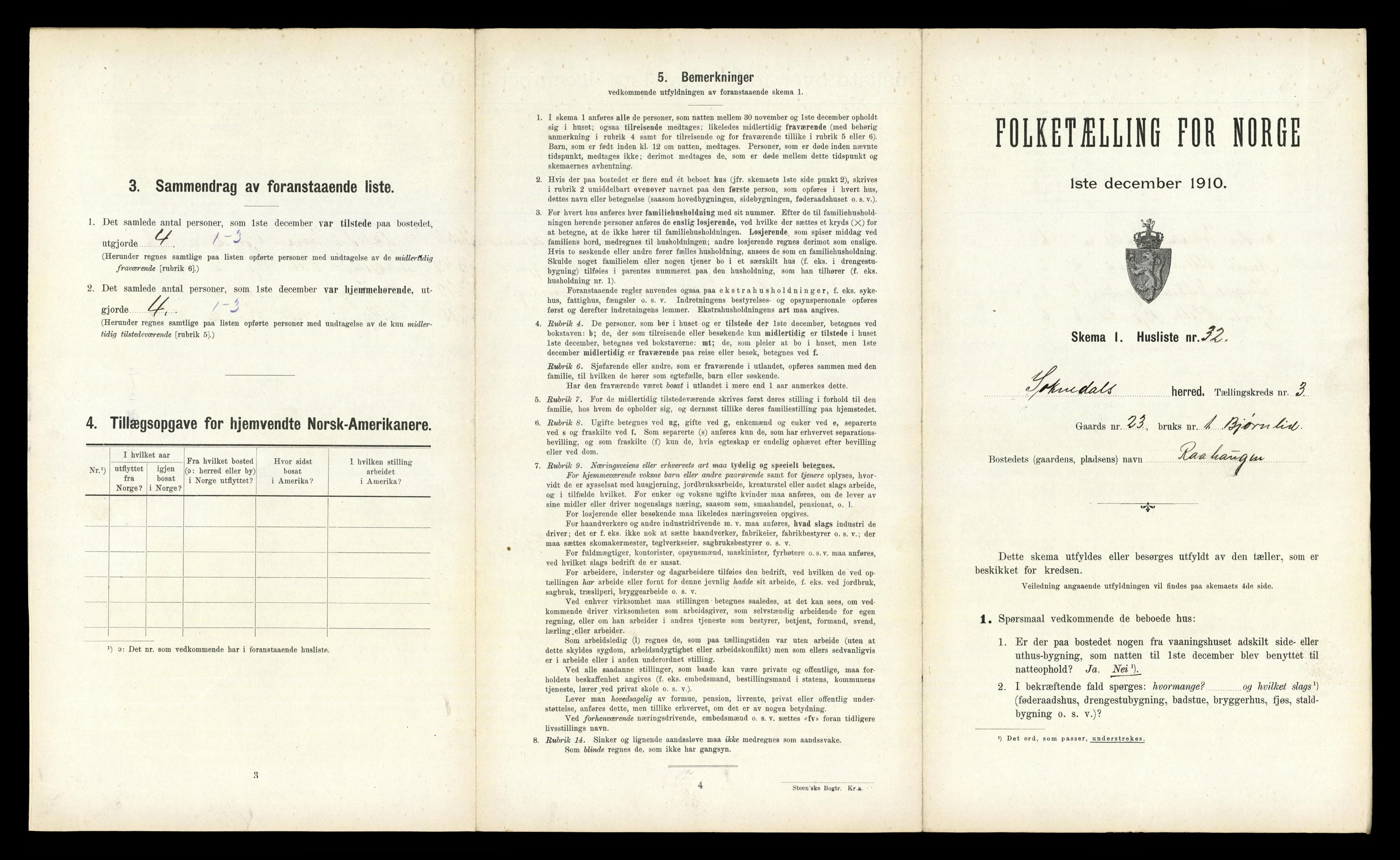 RA, 1910 census for Soknedal, 1910, p. 257
