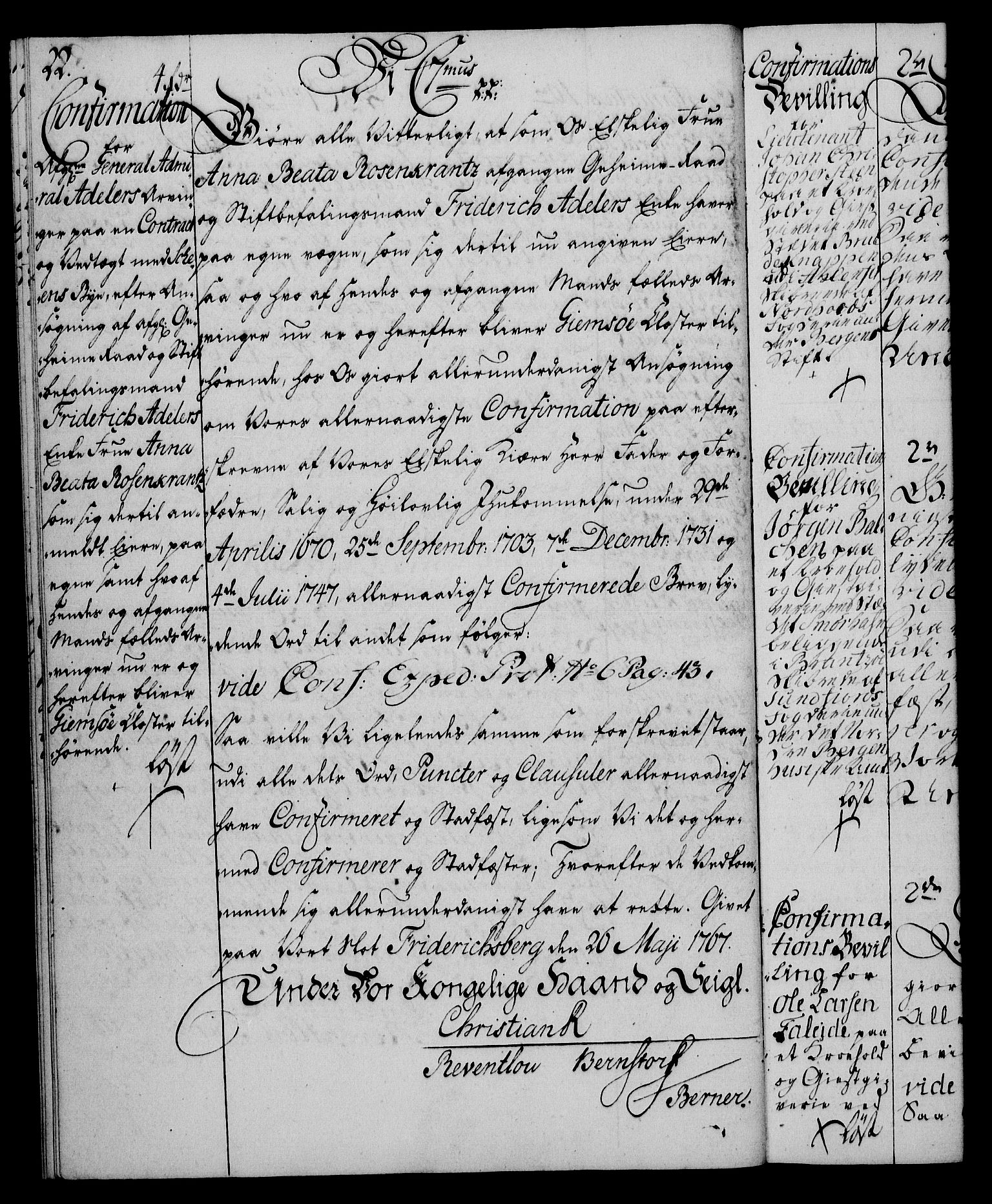 Rentekammeret, Kammerkanselliet, AV/RA-EA-3111/G/Gg/Ggc/Ggca/L0002: Norsk konfirmasjonsekspedisjonsprotokoll med register (merket RK 53.24), 1766-1772, p. 22