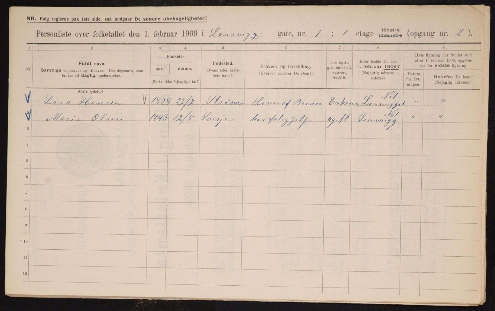 OBA, Municipal Census 1909 for Kristiania, 1909, p. 52090