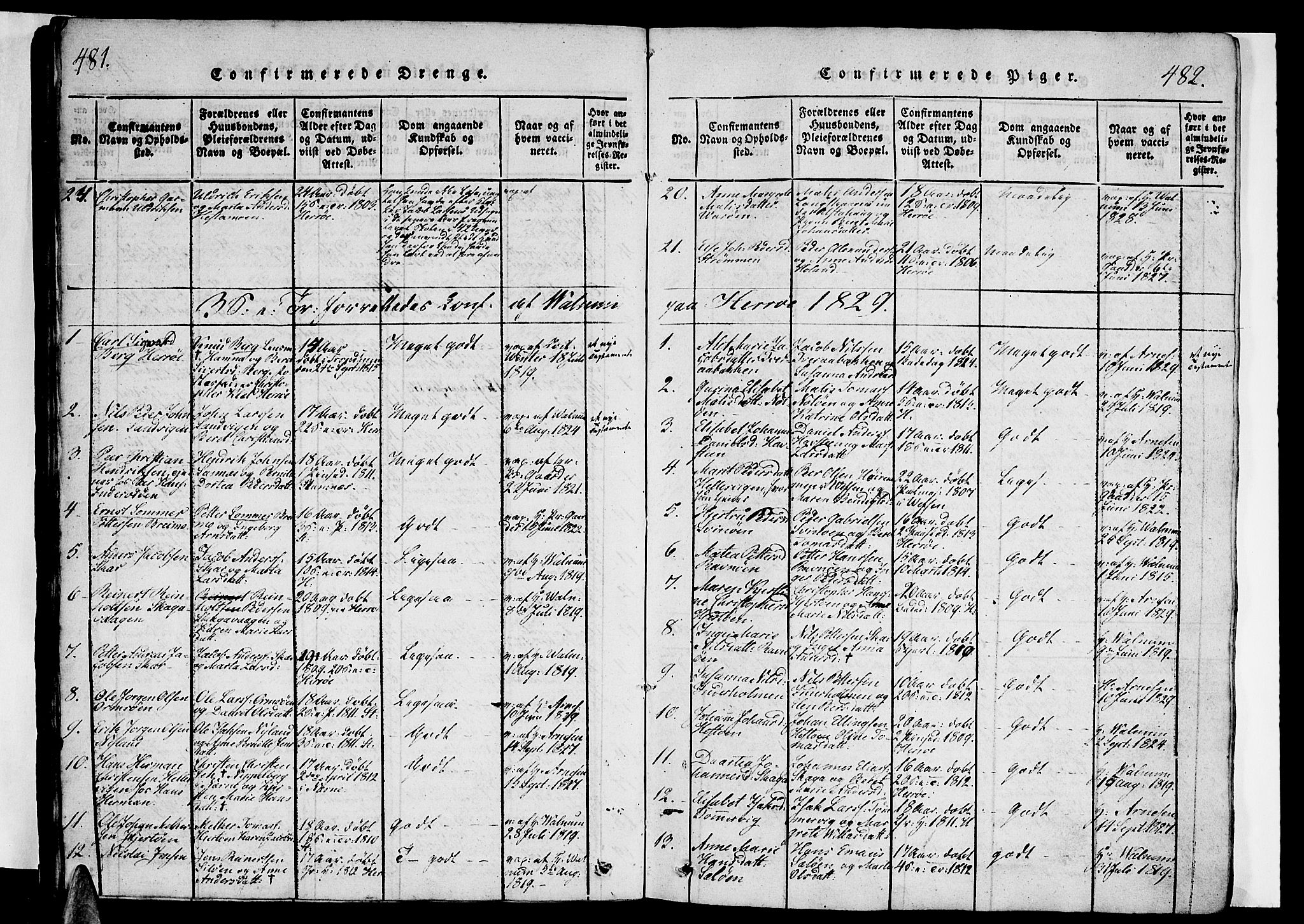 Ministerialprotokoller, klokkerbøker og fødselsregistre - Nordland, AV/SAT-A-1459/834/L0510: Parish register (copy) no. 834C01, 1820-1847, p. 481-482