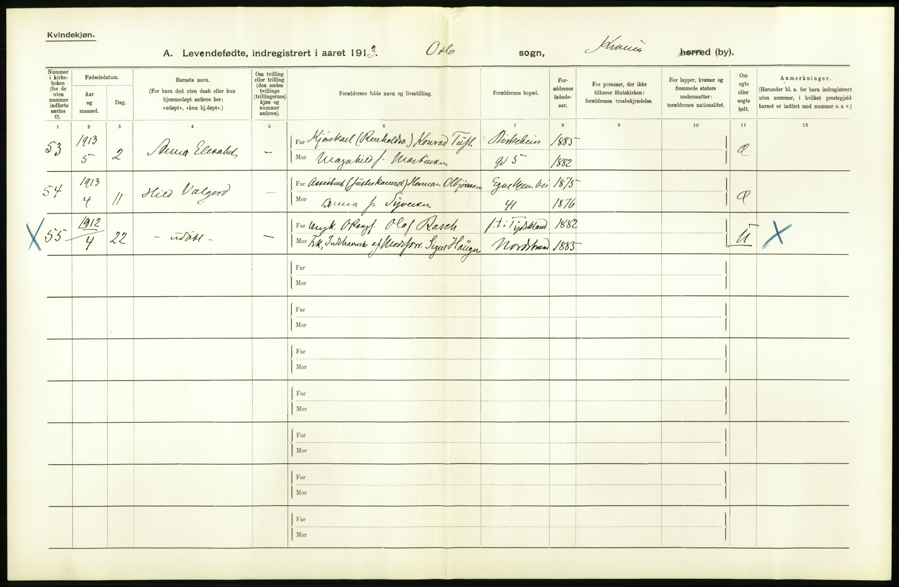 Statistisk sentralbyrå, Sosiodemografiske emner, Befolkning, AV/RA-S-2228/D/Df/Dfb/Dfbc/L0007: Kristiania: Levendefødte menn og kvinner., 1913, p. 828