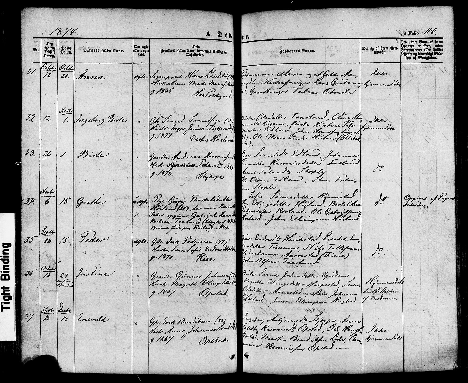 Hå sokneprestkontor, AV/SAST-A-101801/001/30BA/L0008: Parish register (official) no. A 7, 1853-1878, p. 100