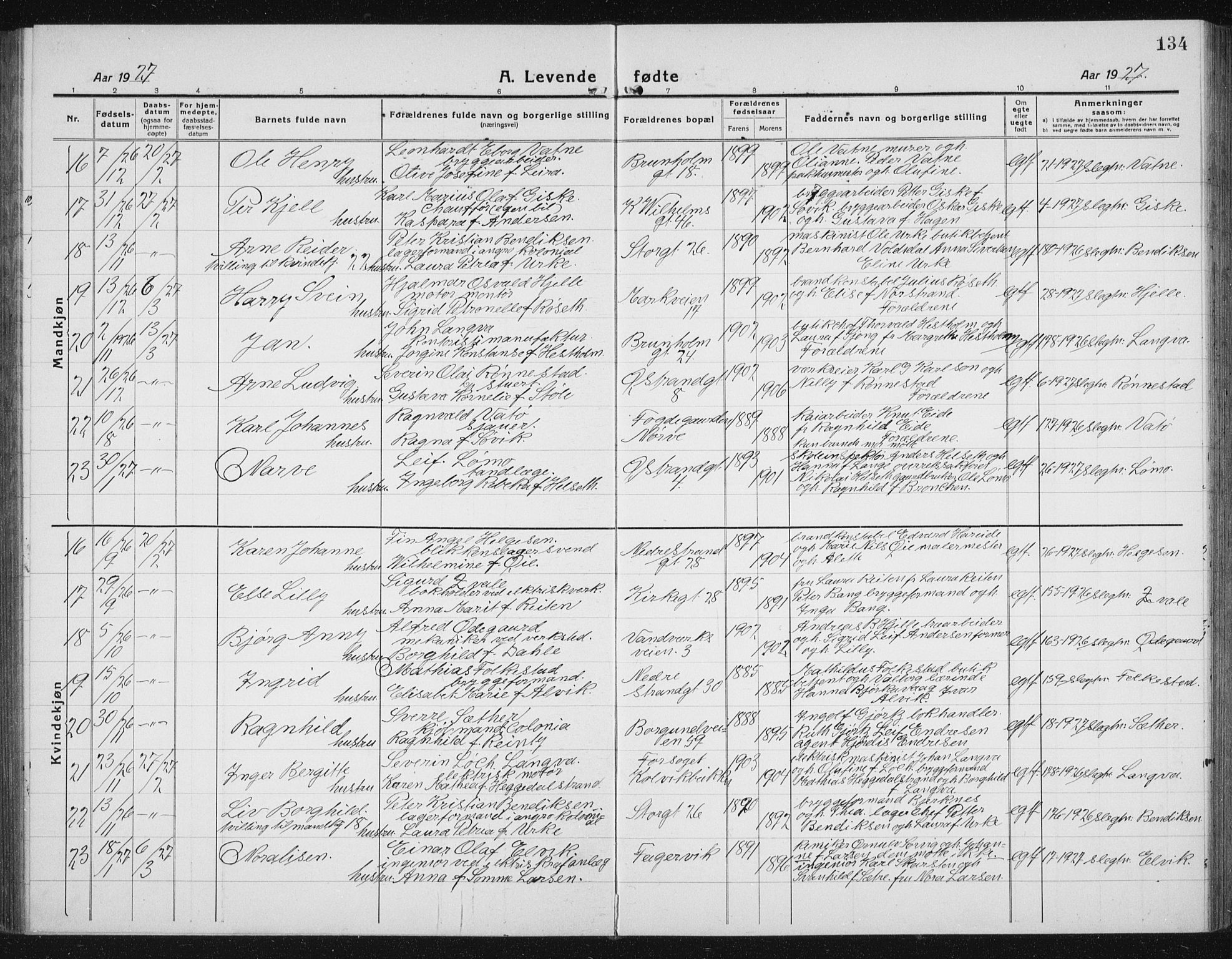 Ministerialprotokoller, klokkerbøker og fødselsregistre - Møre og Romsdal, SAT/A-1454/529/L0475: Parish register (copy) no. 529C12, 1921-1934, p. 134