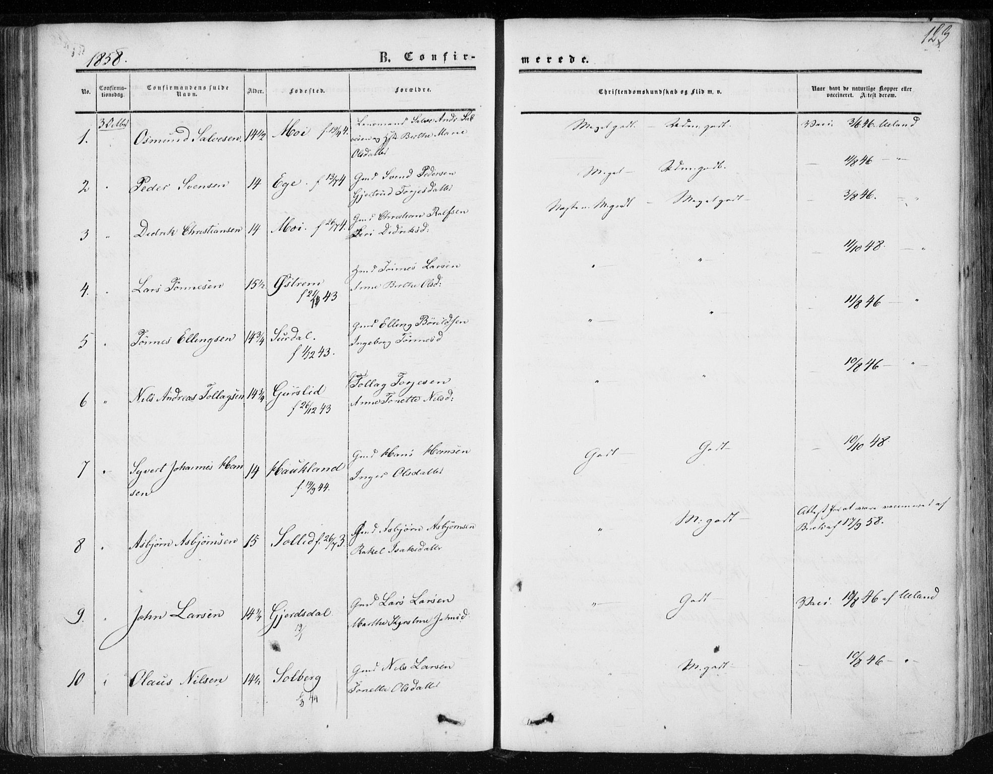 Lund sokneprestkontor, AV/SAST-A-101809/S06/L0009: Parish register (official) no. A 8, 1853-1877, p. 123