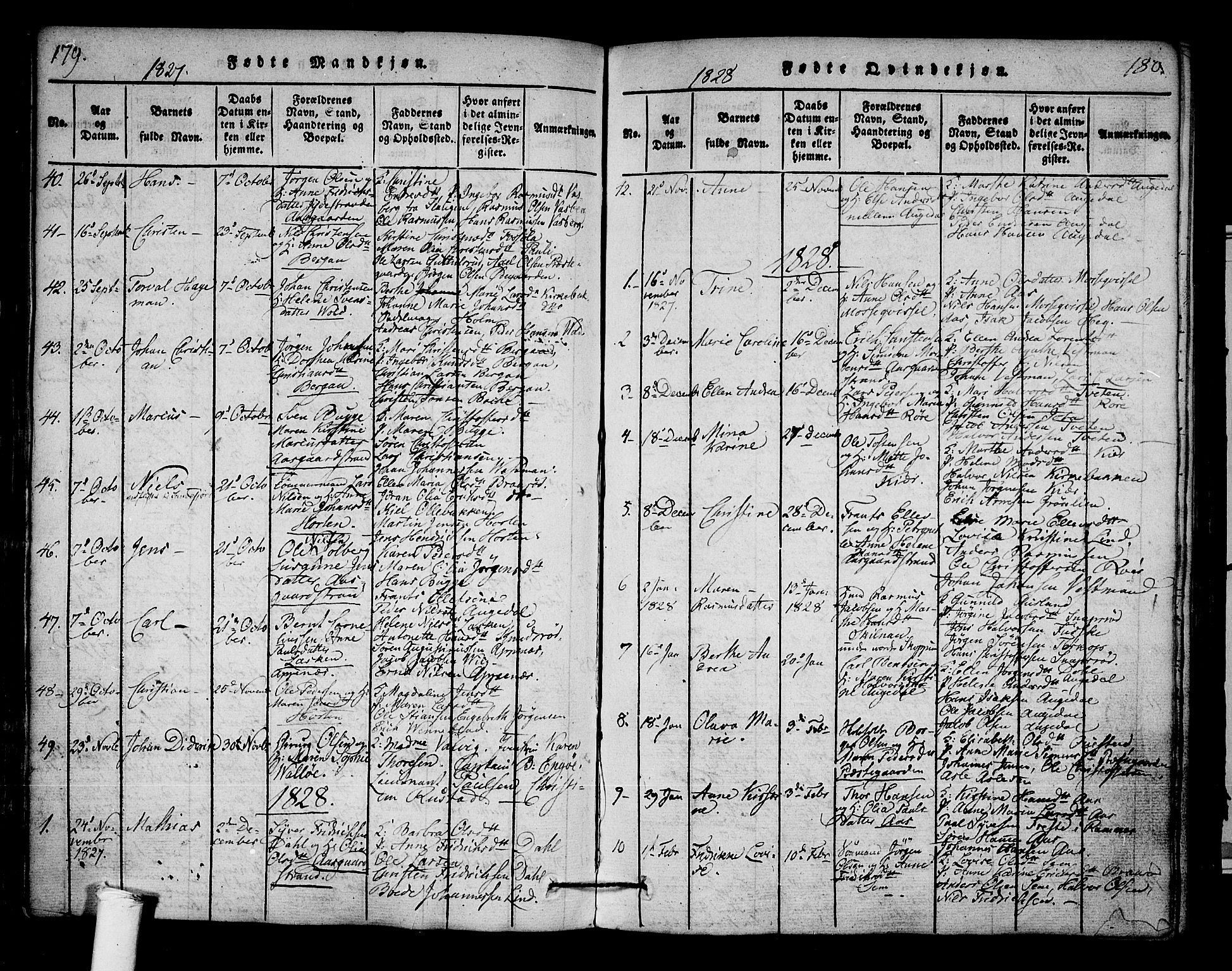 Borre kirkebøker, SAKO/A-338/F/Fa/L0004: Parish register (official) no. I 4, 1815-1845, p. 179-180