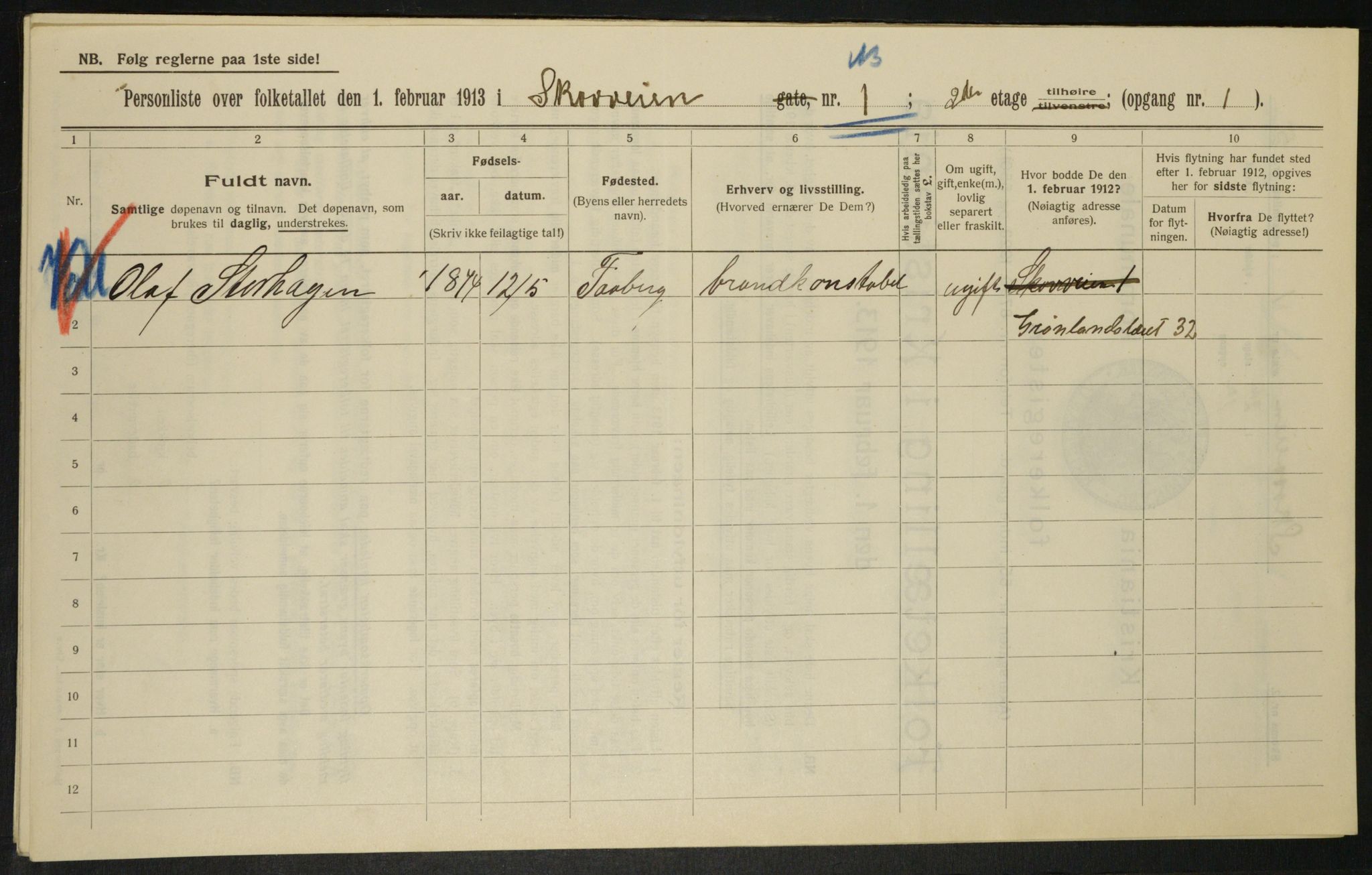 OBA, Municipal Census 1913 for Kristiania, 1913, p. 96405