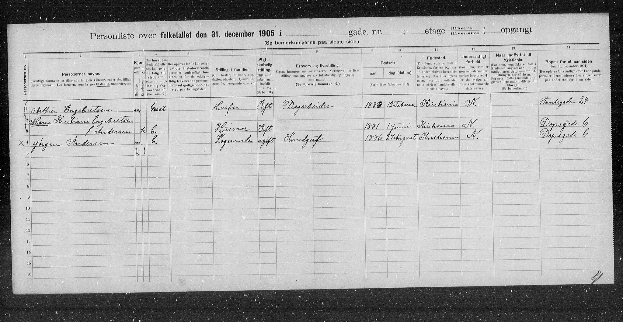 OBA, Municipal Census 1905 for Kristiania, 1905, p. 5247