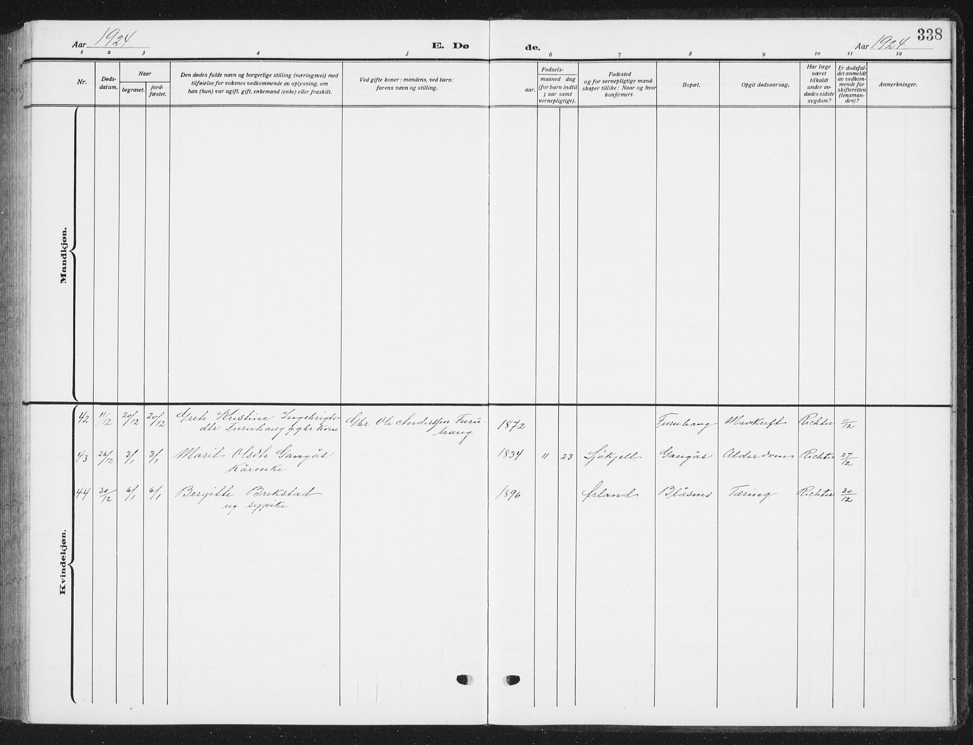 Ministerialprotokoller, klokkerbøker og fødselsregistre - Sør-Trøndelag, SAT/A-1456/668/L0820: Parish register (copy) no. 668C09, 1912-1936, p. 338