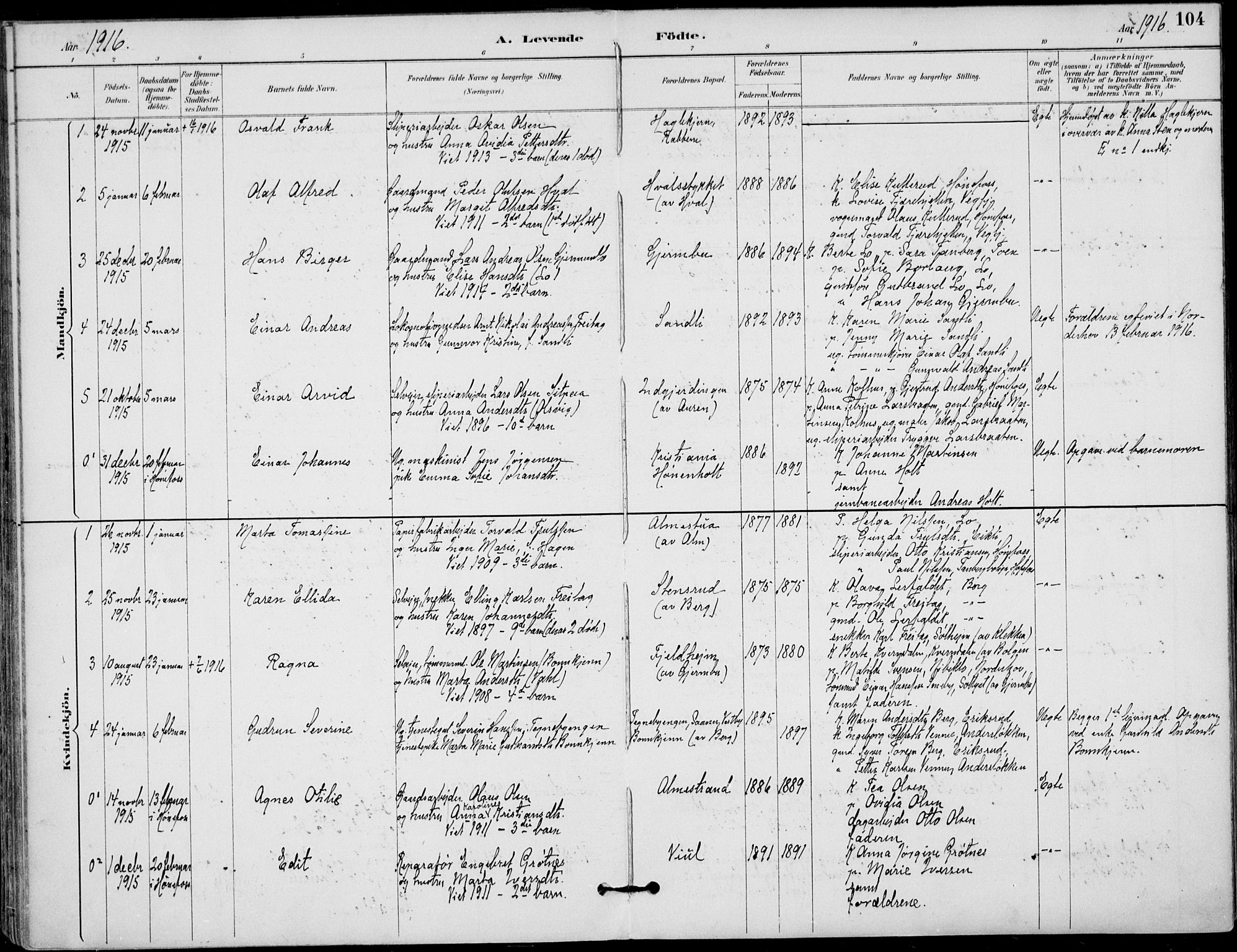 Haug kirkebøker, AV/SAKO-A-604/F/Fa/L0001: Parish register (official) no. 1, 1885-1917, p. 104