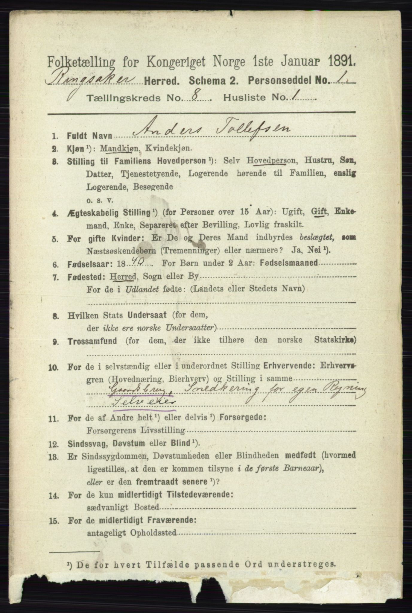 RA, 1891 census for 0412 Ringsaker, 1891, p. 4459