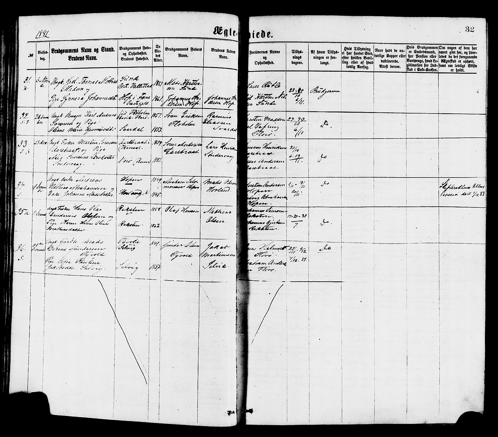 Kinn sokneprestembete, AV/SAB-A-80801/H/Haa/Haaa/L0013: Parish register (official) no. A 13, 1870-1885, p. 32