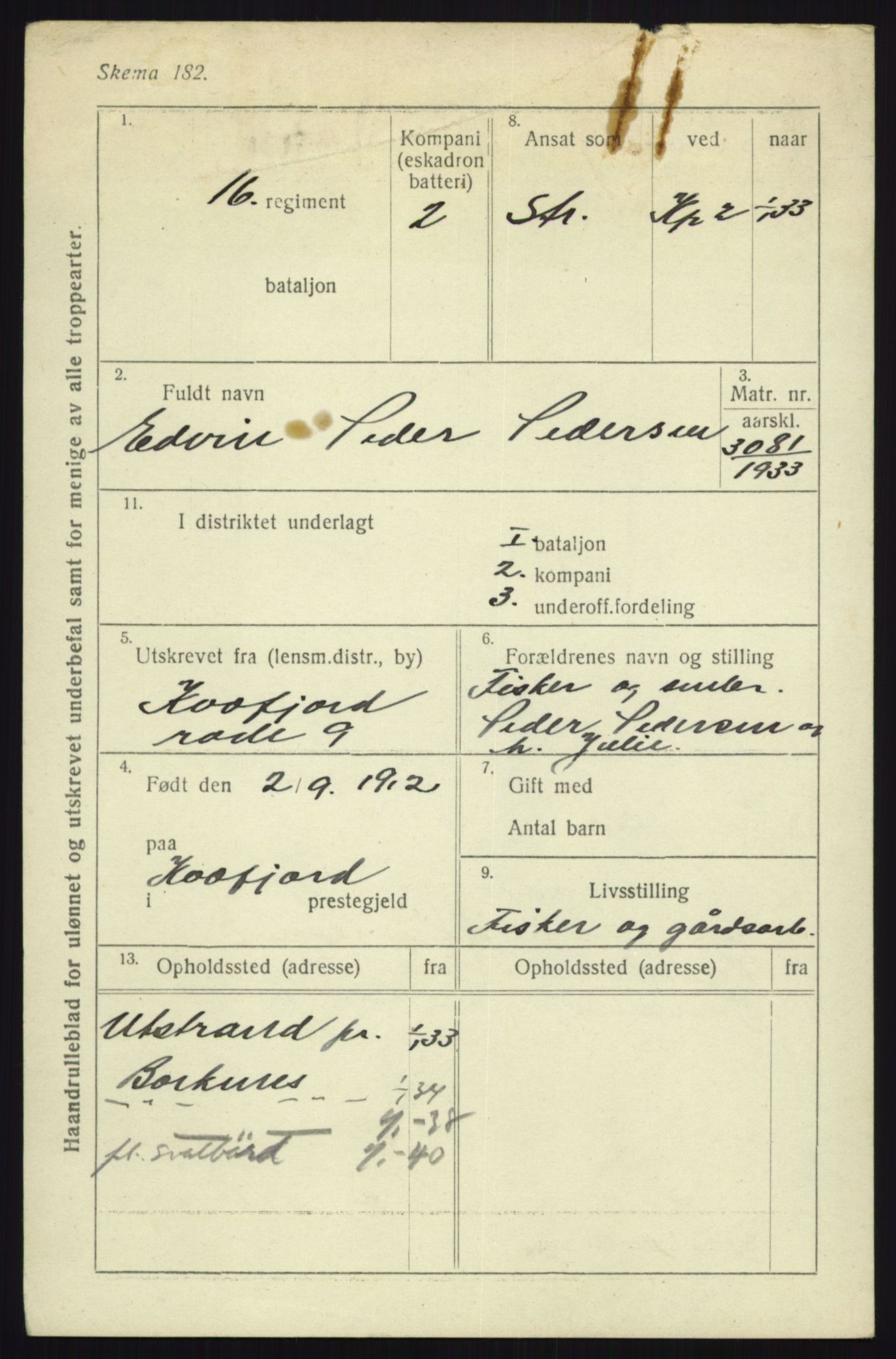 Forsvaret, Troms infanteriregiment nr. 16, AV/RA-RAFA-3146/P/Pa/L0017: Rulleblad for regimentets menige mannskaper, årsklasse 1933, 1933, p. 995