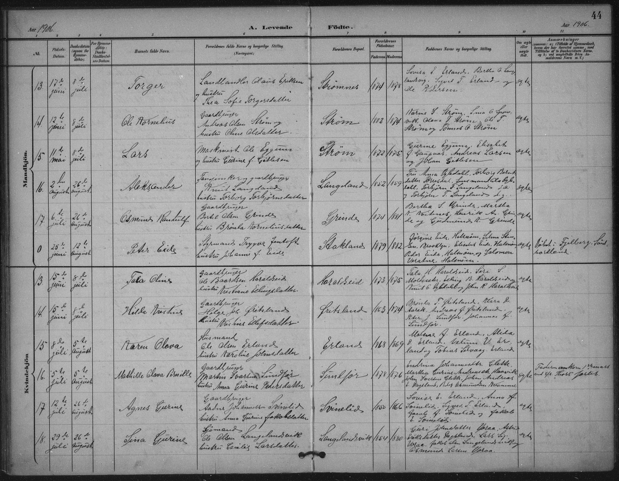 Skjold sokneprestkontor, SAST/A-101847/H/Ha/Haa/L0011: Parish register (official) no. A 11, 1897-1914, p. 44
