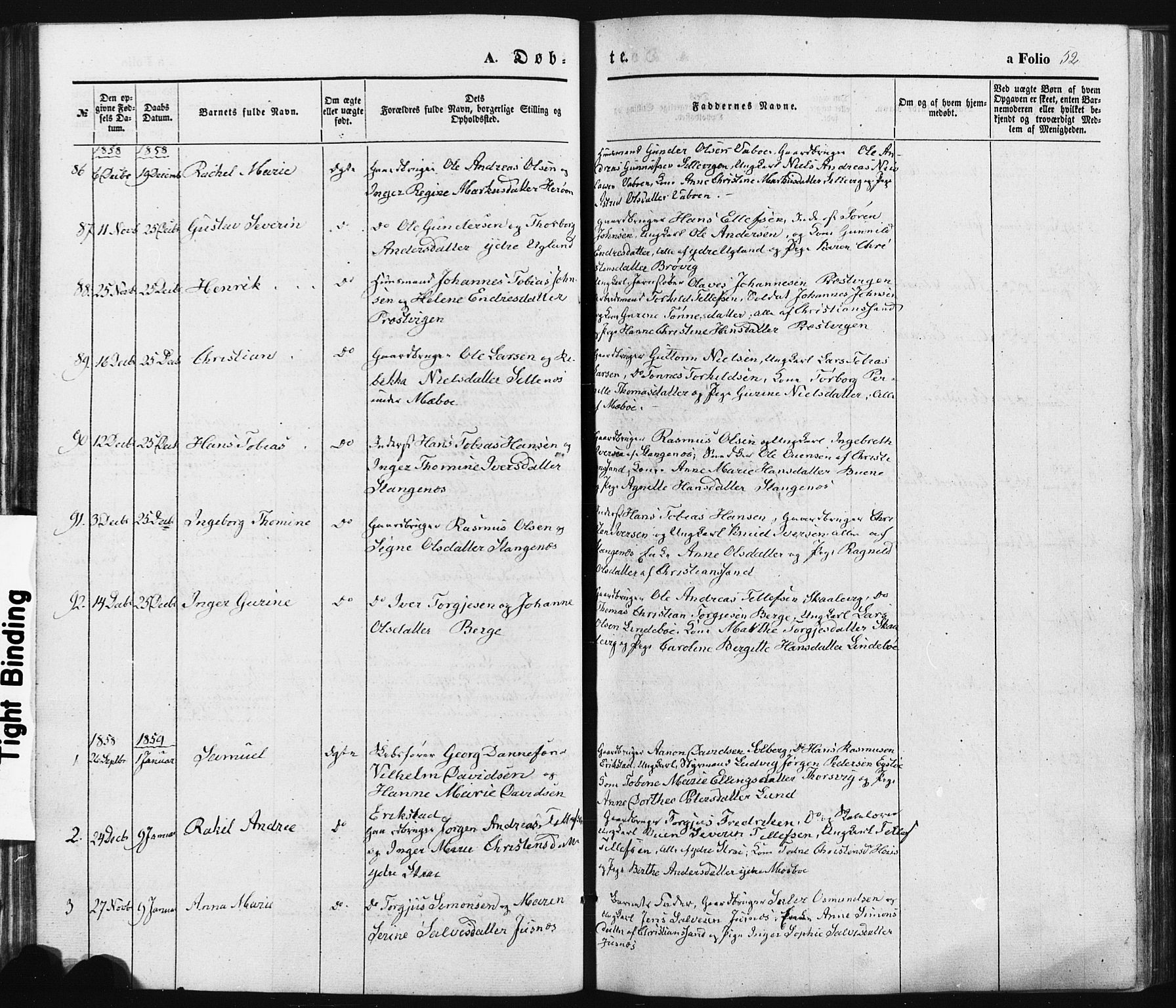 Oddernes sokneprestkontor, SAK/1111-0033/F/Fa/Faa/L0007: Parish register (official) no. A 7, 1851-1863, p. 52