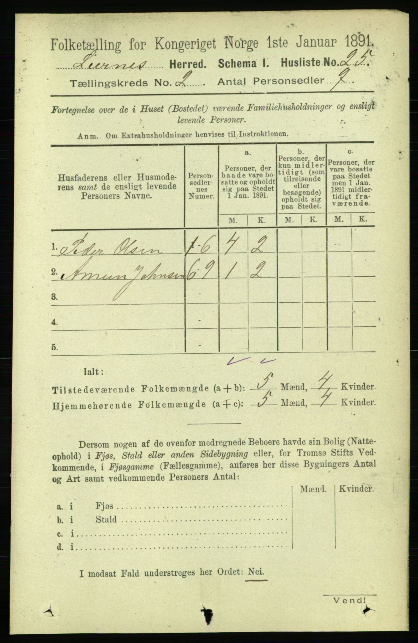 RA, 1891 census for 1737 Lierne, 1891, p. 526