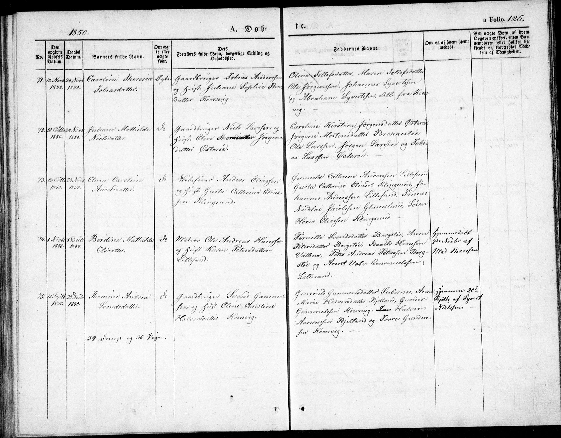 Vestre Moland sokneprestkontor, SAK/1111-0046/F/Fb/Fbb/L0002: Parish register (copy) no. B 2, 1836-1851, p. 125