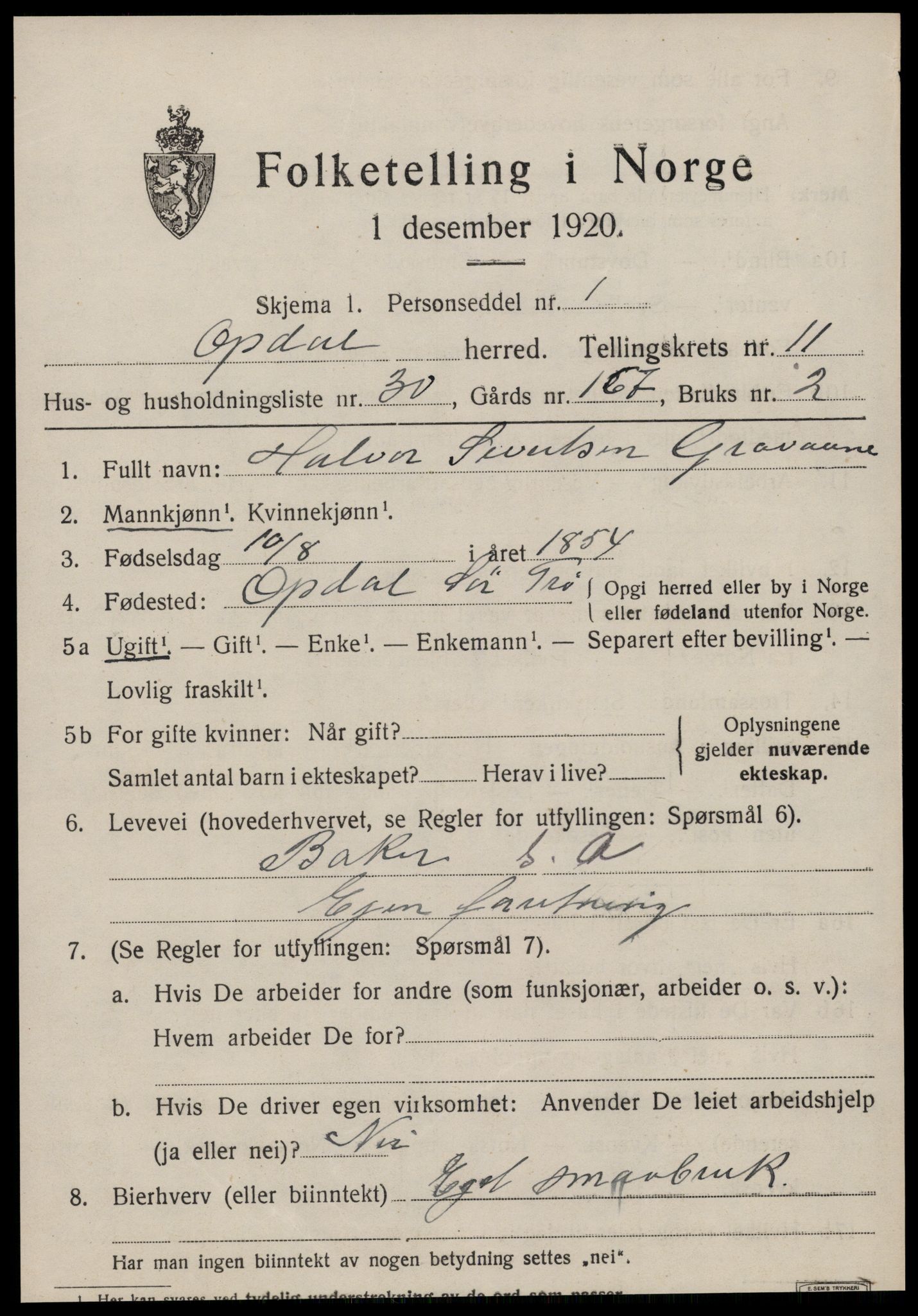 SAT, 1920 census for Oppdal, 1920, p. 9575