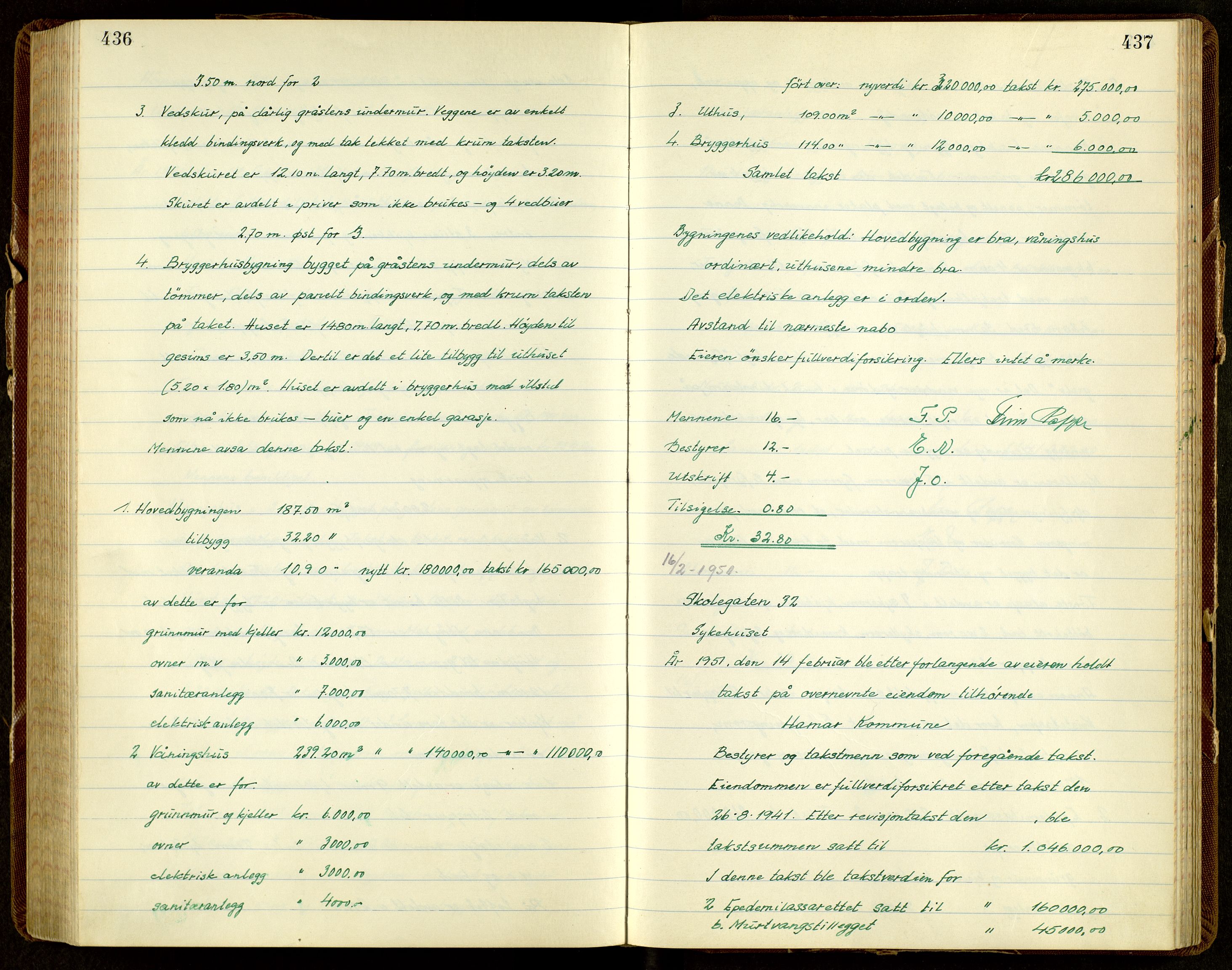 Norges Brannkasse, Hamar, SAH/NBRANH-006/F/Fa/L0013: Branntakstprotokoll, 1948-1951, p. 436-437