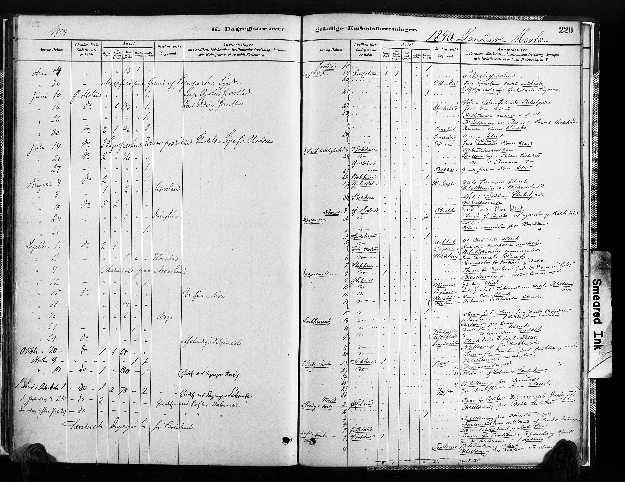 Austre Moland sokneprestkontor, SAK/1111-0001/F/Fa/Faa/L0010: Parish register (official) no. A 10, 1880-1904, p. 226