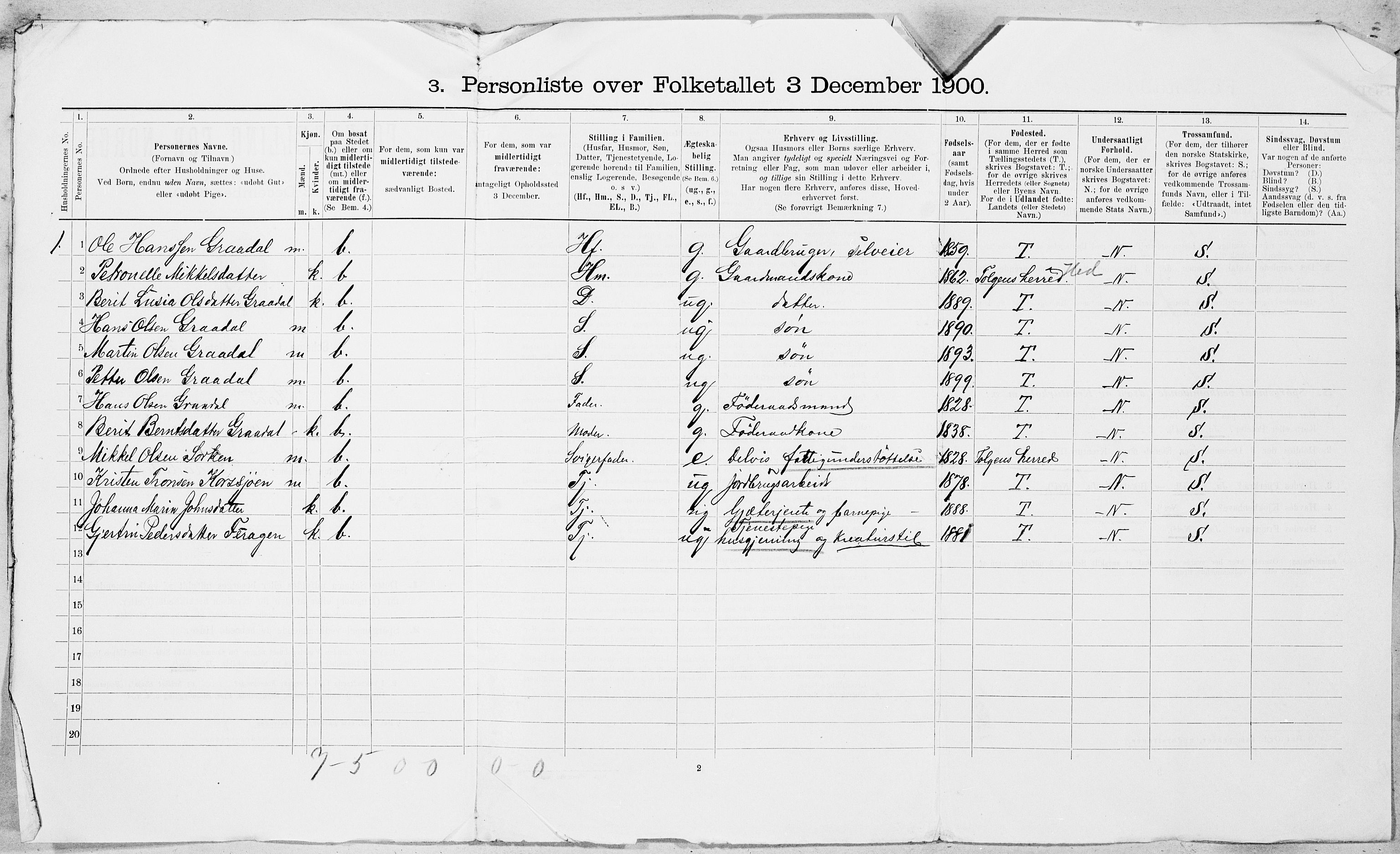 SAT, 1900 census for Røros, 1900, p. 1543