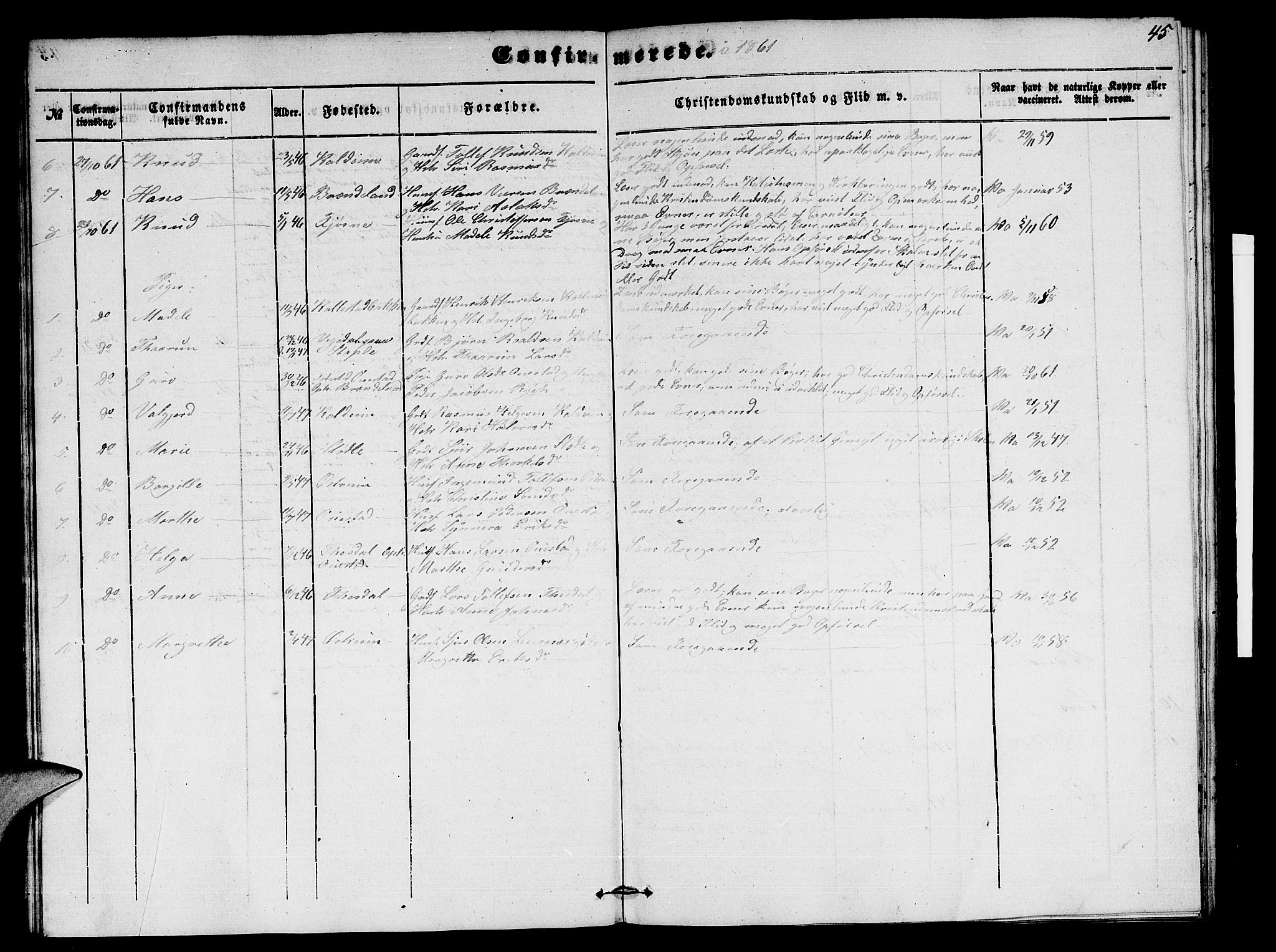 Etne sokneprestembete, AV/SAB-A-75001/H/Hab: Parish register (copy) no. A 2, 1851-1862, p. 45