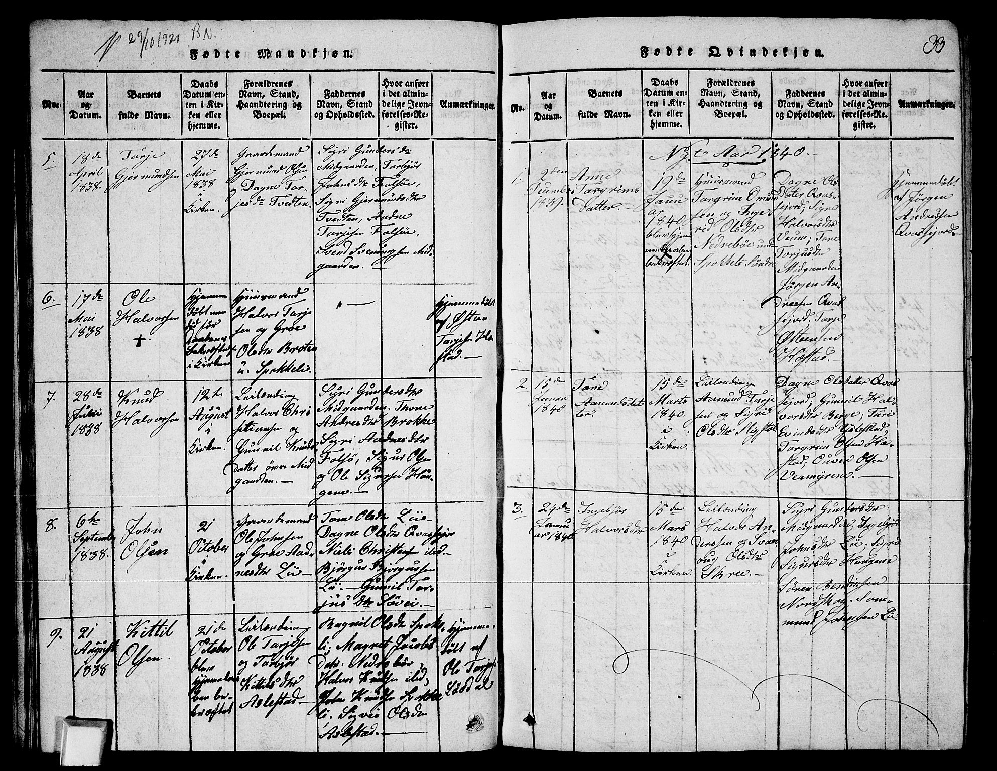 Fyresdal kirkebøker, SAKO/A-263/G/Ga/L0003: Parish register (copy) no. I 3, 1815-1863, p. 33