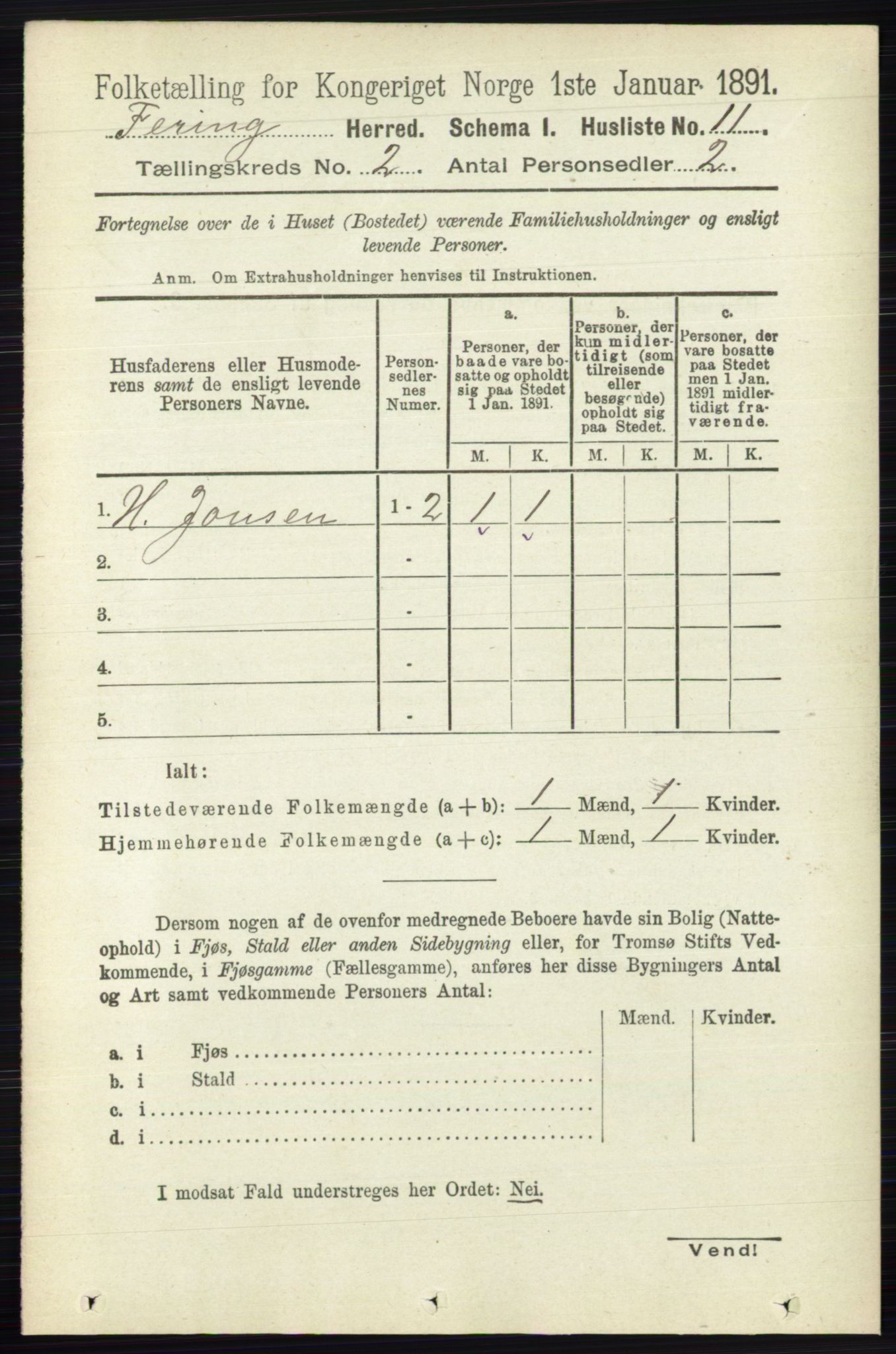 RA, 1891 census for 0240 Feiring, 1891, p. 680