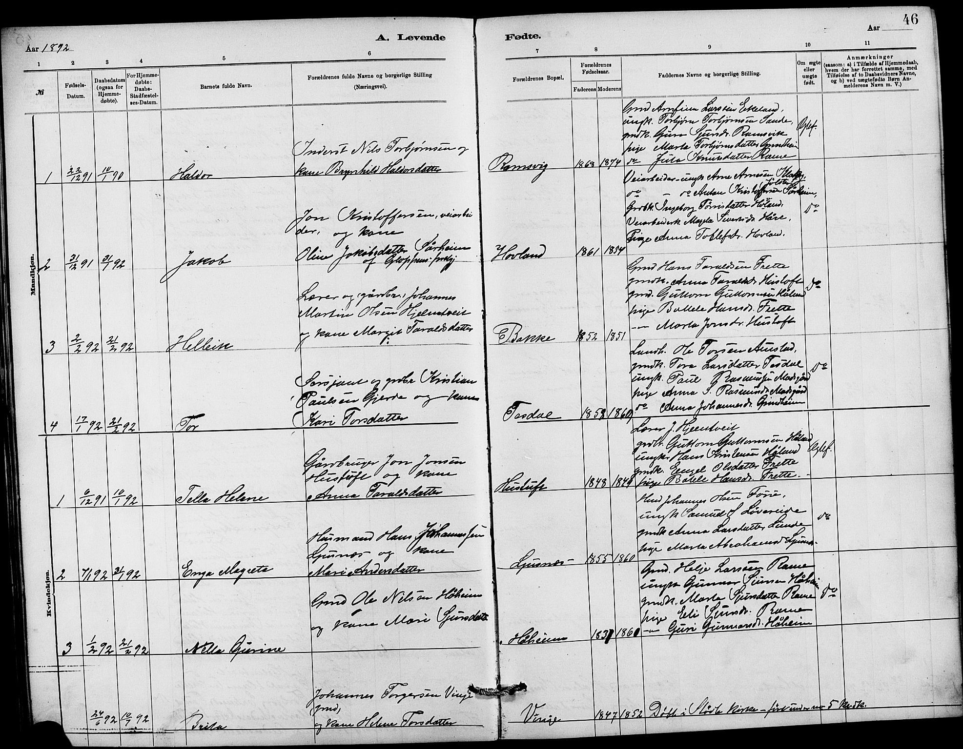 Etne sokneprestembete, SAB/A-75001/H/Hab: Parish register (copy) no. C 4, 1879-1896, p. 46