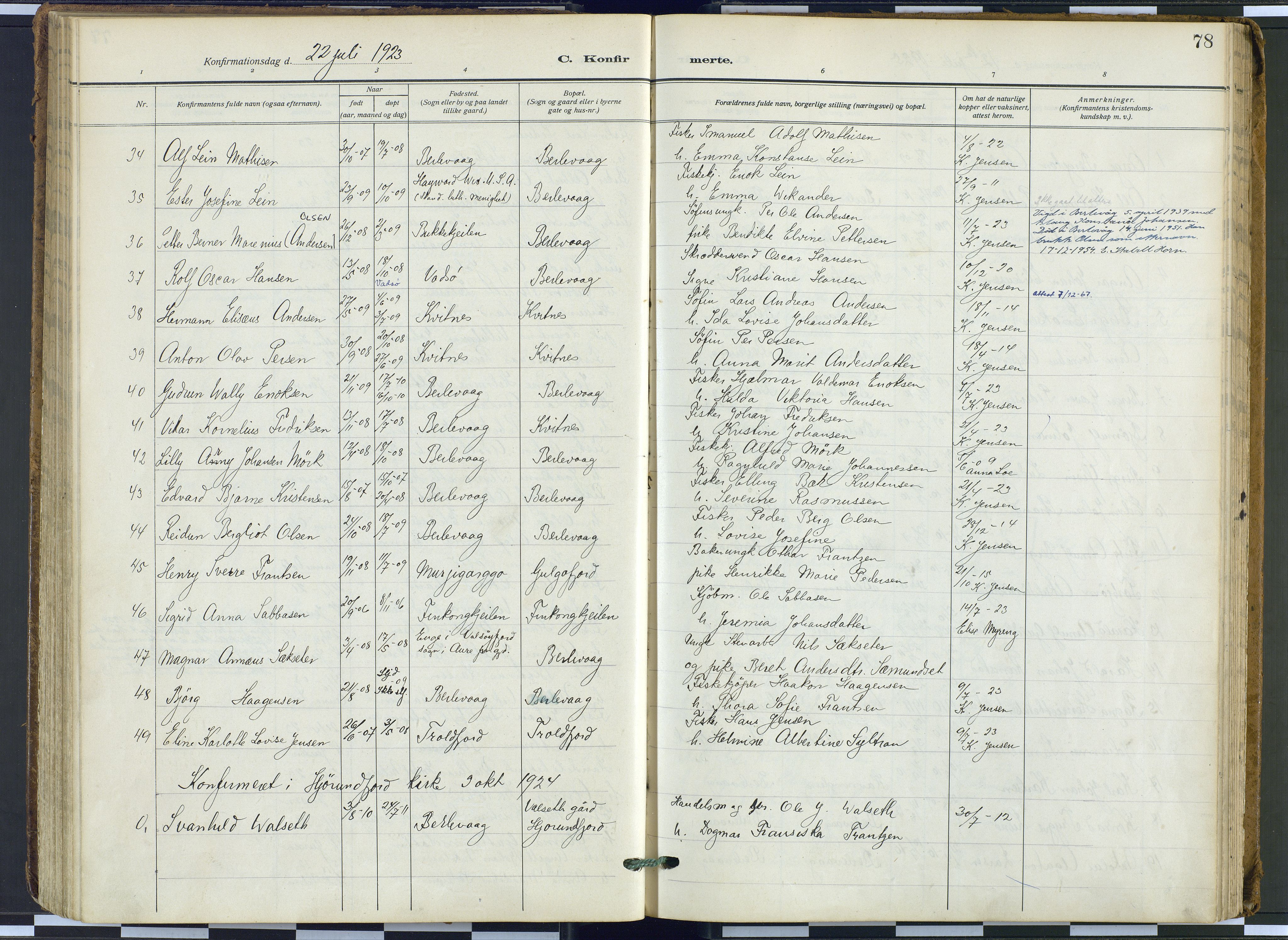 Tana sokneprestkontor, SATØ/S-1334/H/Ha: Parish register (official) no. 9, 1914-1930, p. 78