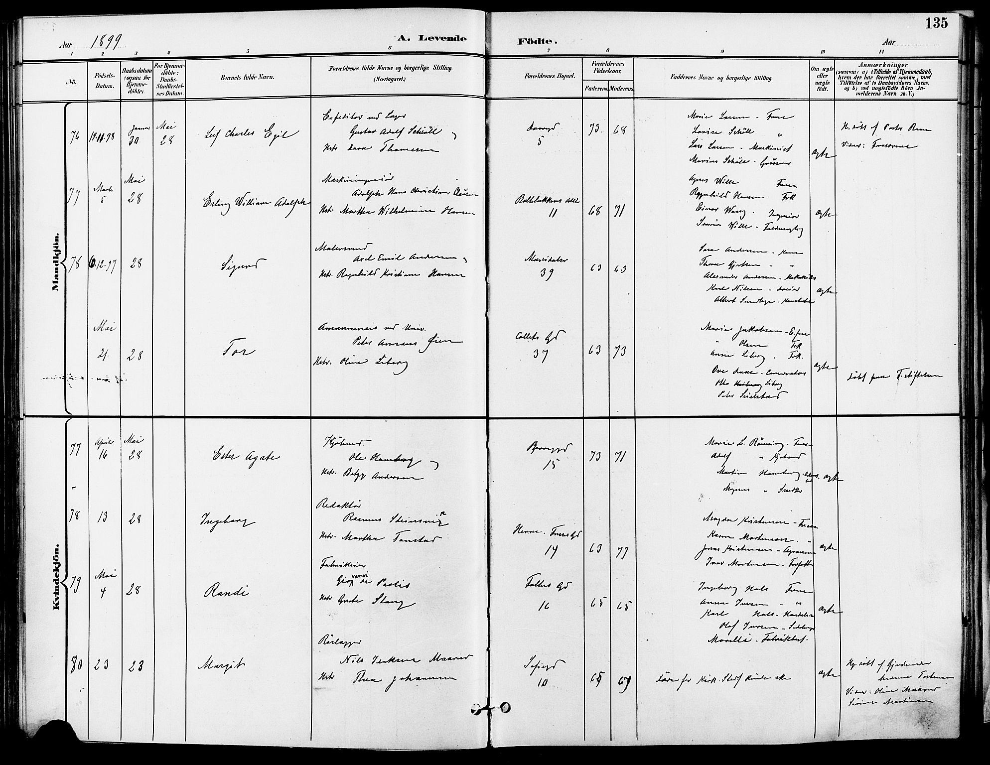 Gamle Aker prestekontor Kirkebøker, SAO/A-10617a/F/L0011: Parish register (official) no. 11, 1896-1901, p. 135