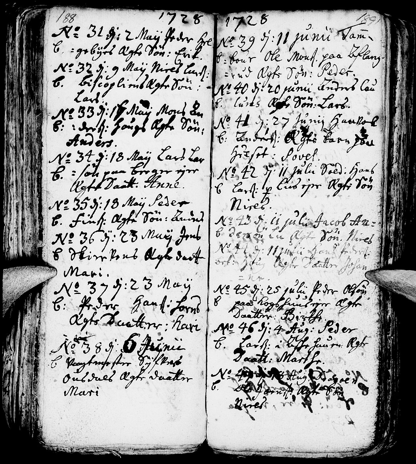 Nes prestekontor, Hedmark, AV/SAH-PREST-020/L/La/L0001: Parish register (copy) no. 1, 1663-1784, p. 188-189