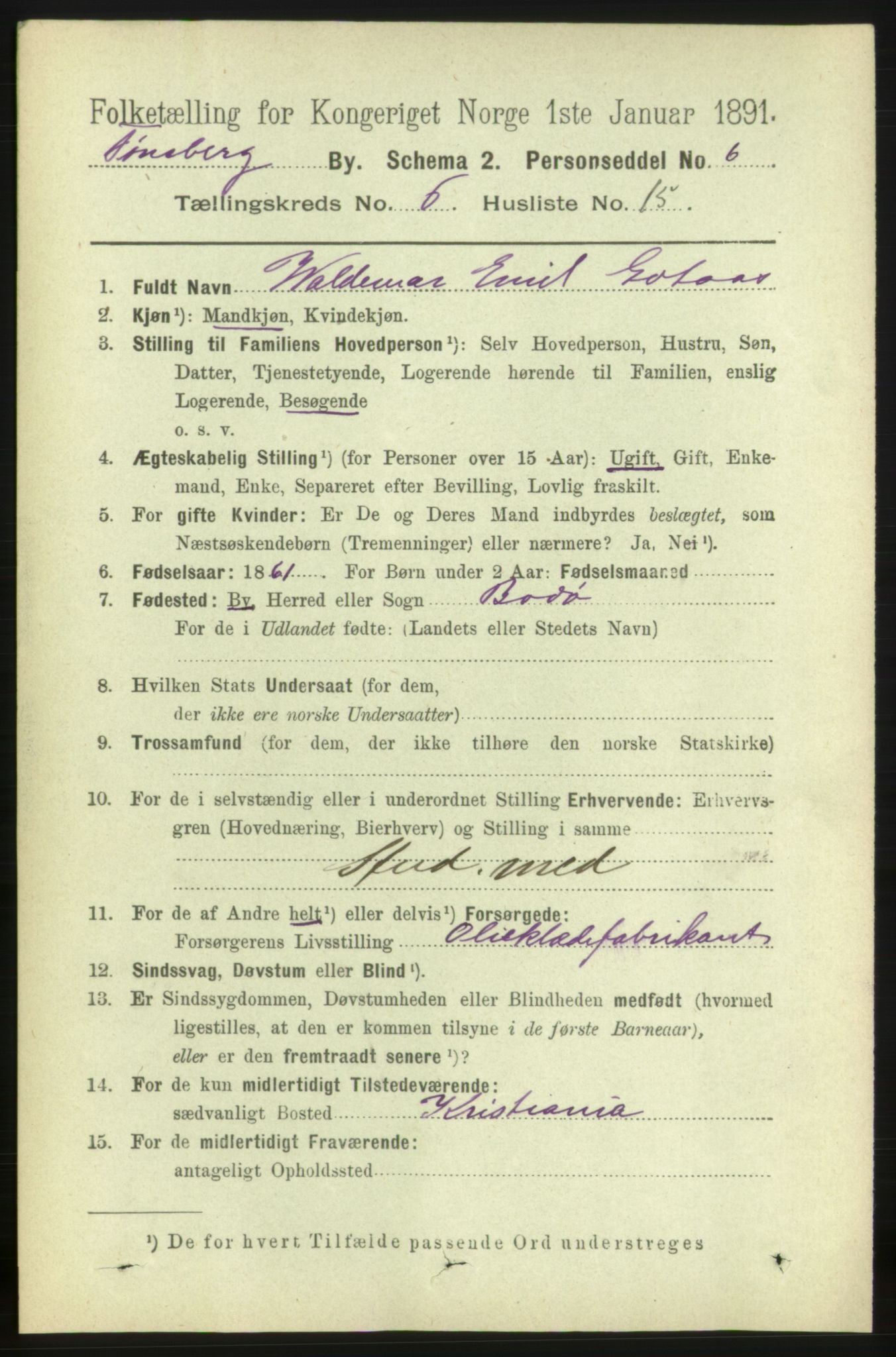 RA, 1891 census for 0705 Tønsberg, 1891, p. 2703