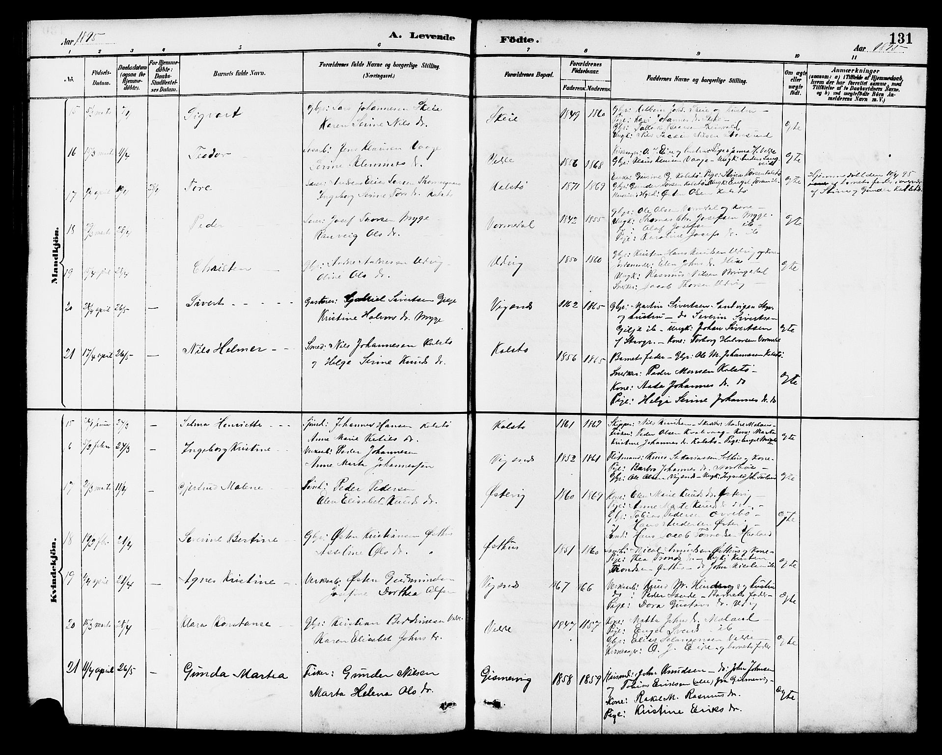 Avaldsnes sokneprestkontor, AV/SAST-A -101851/H/Ha/Hab/L0007: Parish register (copy) no. B 7, 1885-1909, p. 131