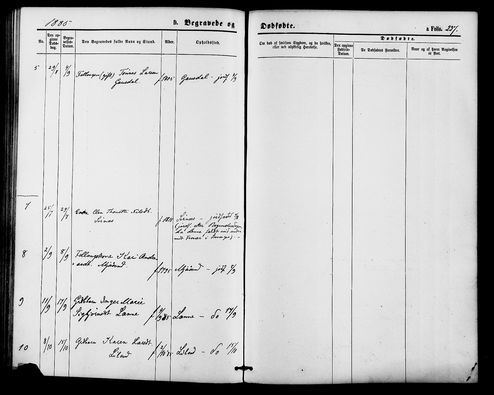 Bakke sokneprestkontor, AV/SAK-1111-0002/F/Fa/Faa/L0007: Parish register (official) no. A 7, 1877-1886, p. 237