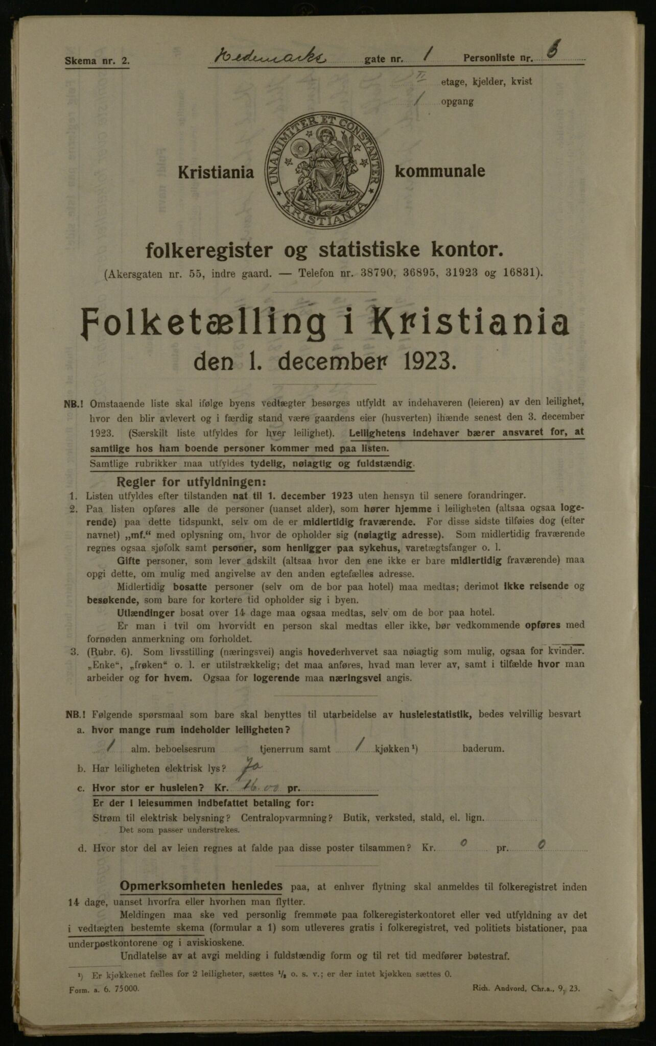 OBA, Municipal Census 1923 for Kristiania, 1923, p. 39854