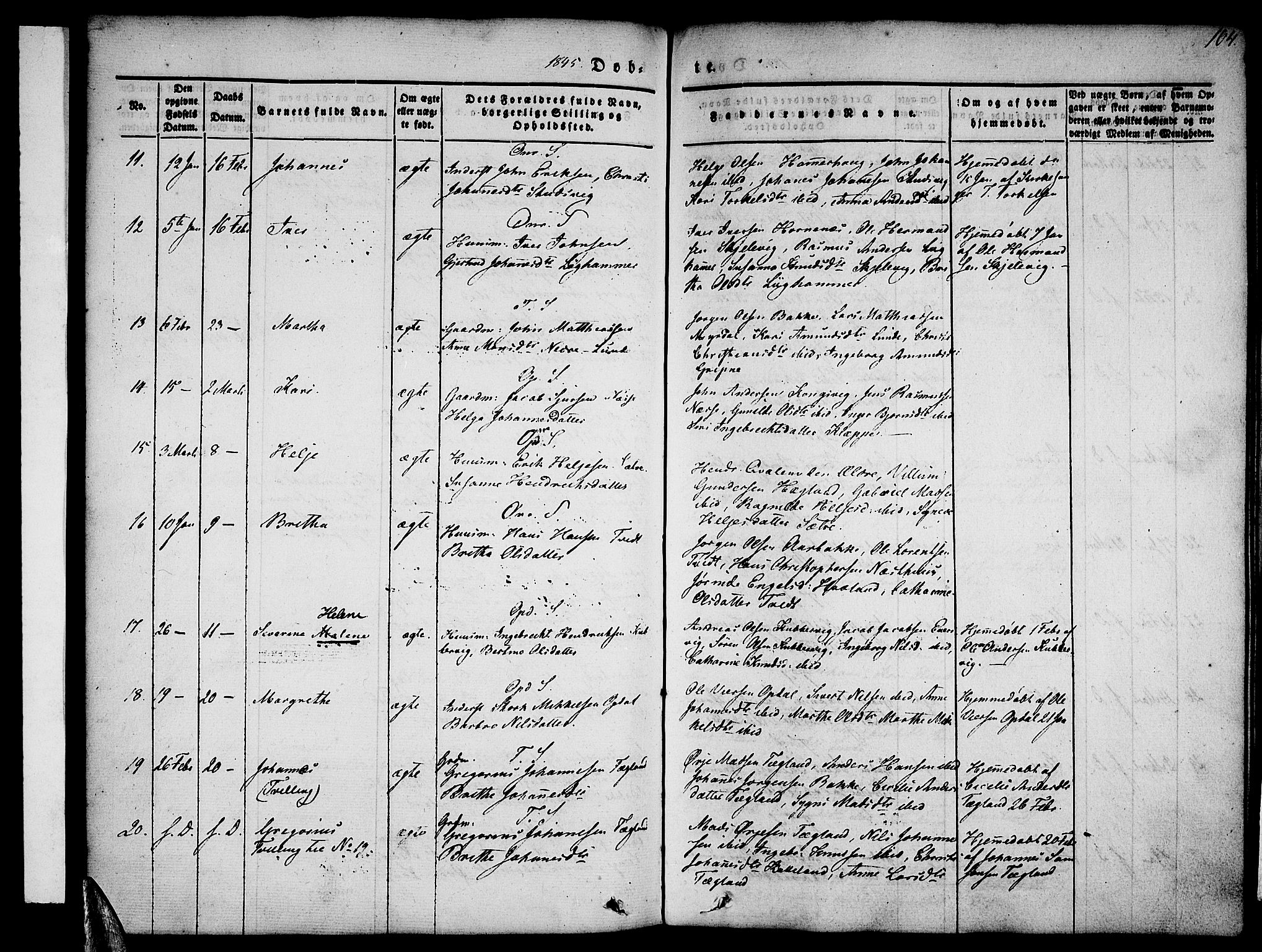 Tysnes sokneprestembete, AV/SAB-A-78601/H/Haa: Parish register (official) no. A 9, 1837-1848, p. 104