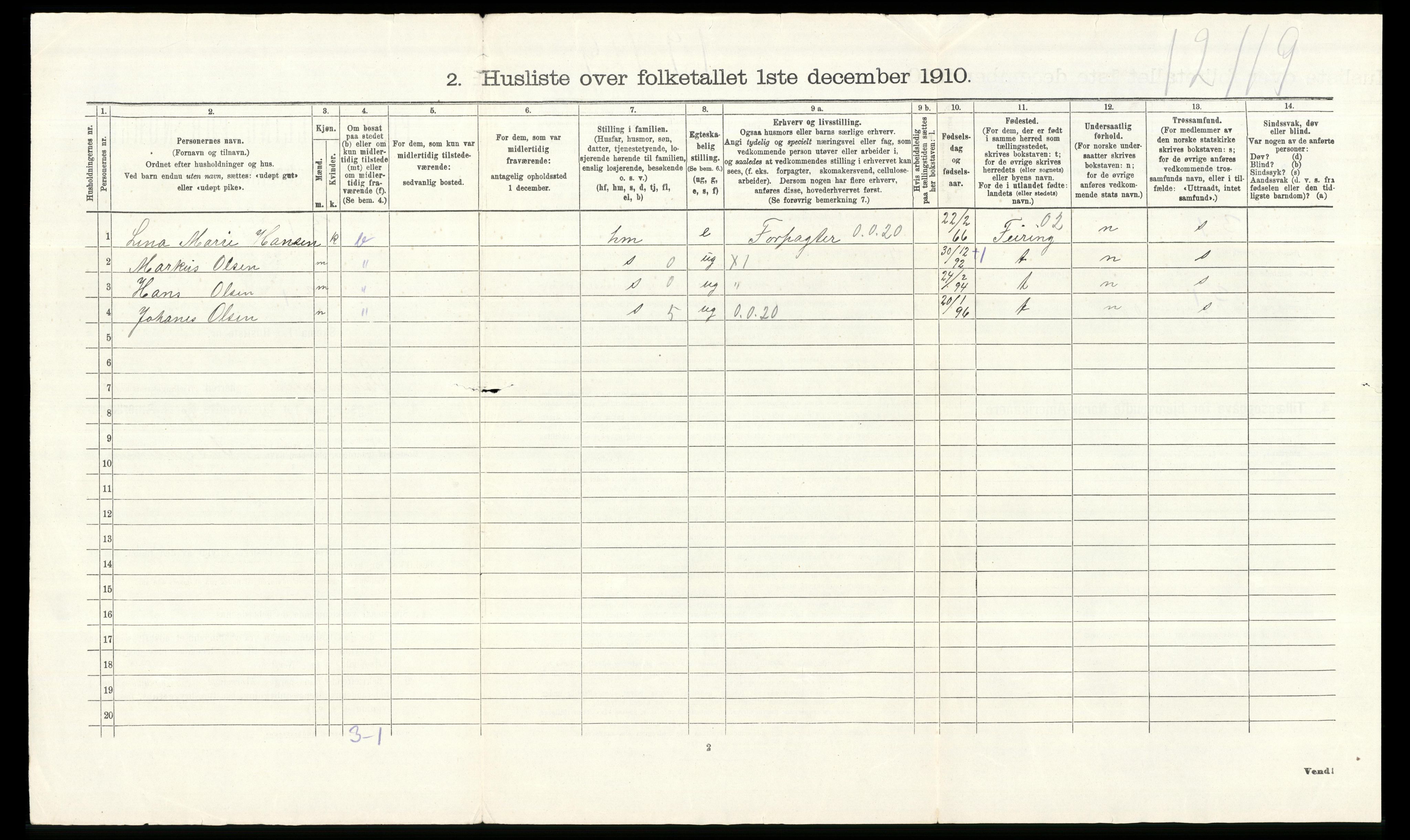 RA, 1910 census for Østre Toten, 1910, p. 3086