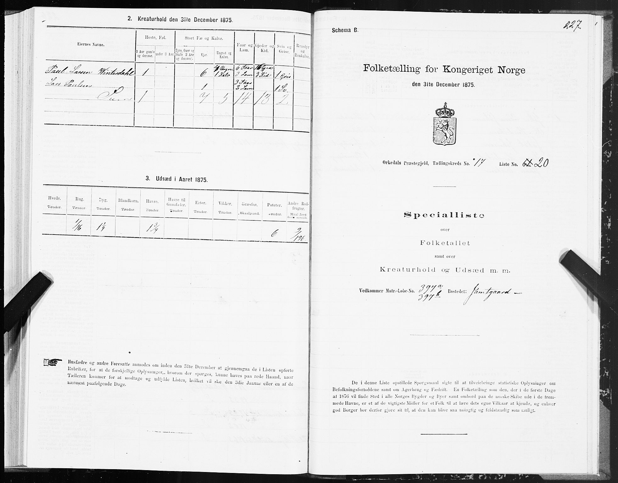 SAT, 1875 census for 1638P Orkdal, 1875, p. 8227