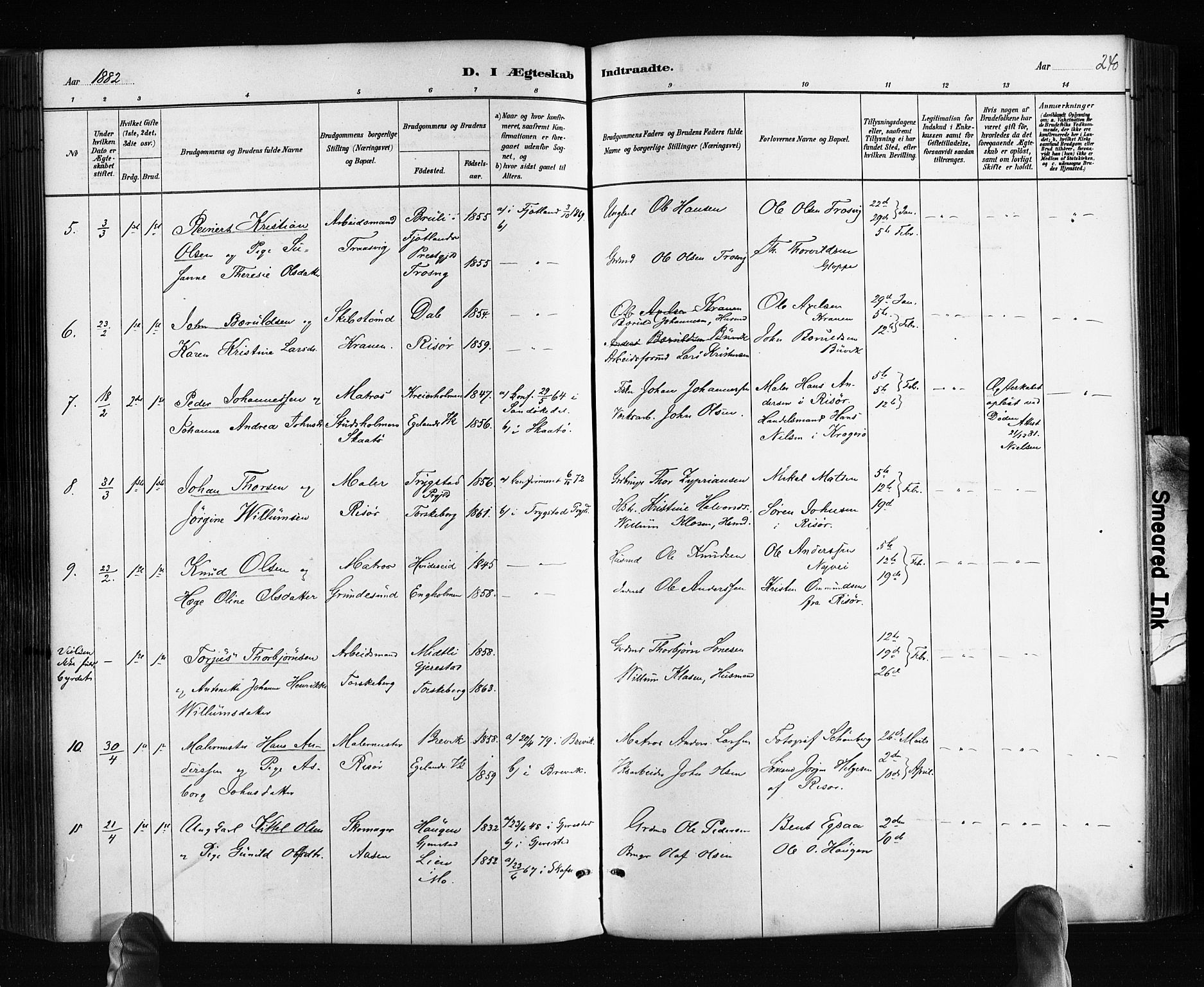 Søndeled sokneprestkontor, AV/SAK-1111-0038/F/Fa/L0004: Parish register (official) no. A 4, 1880-1889, p. 240