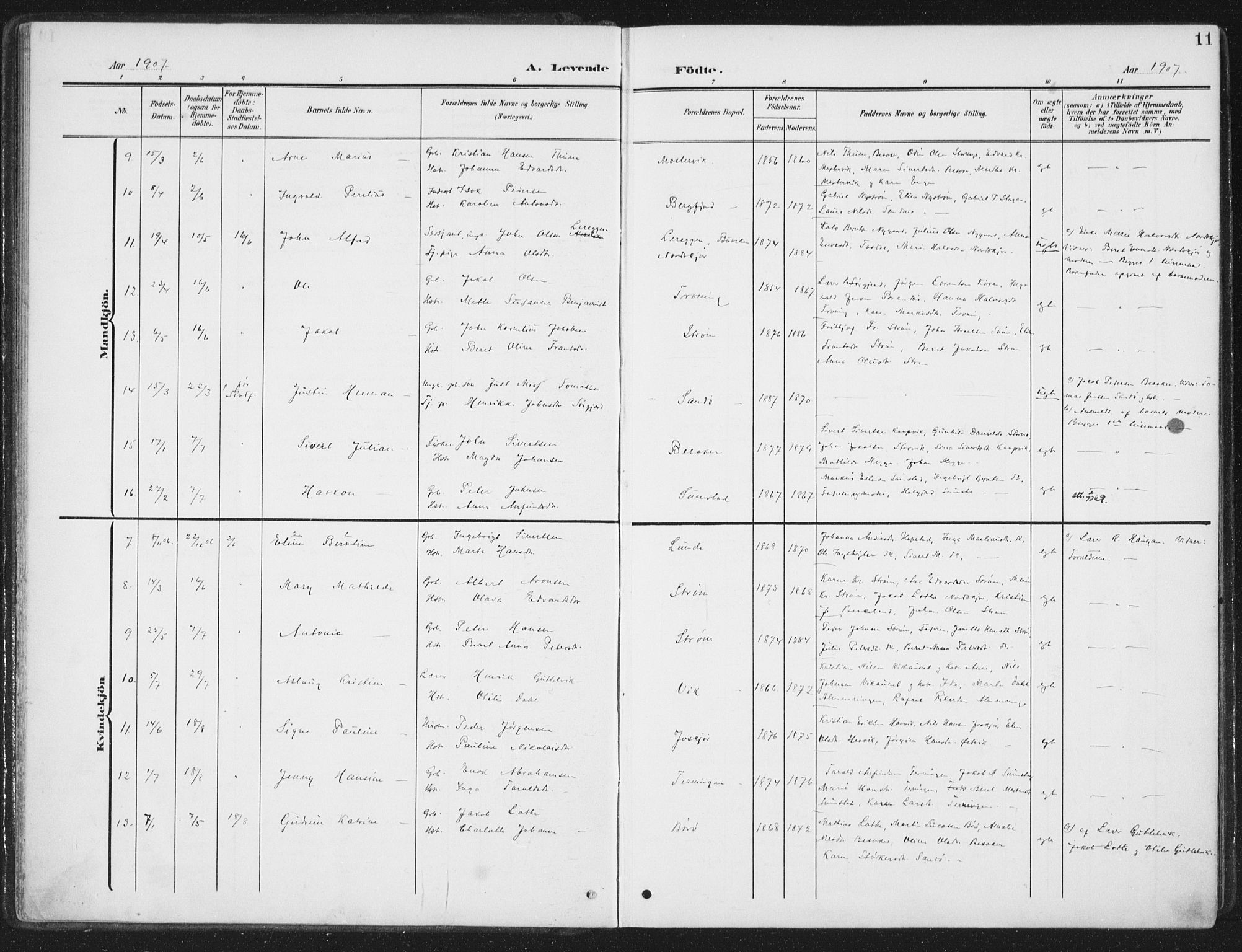 Ministerialprotokoller, klokkerbøker og fødselsregistre - Sør-Trøndelag, AV/SAT-A-1456/657/L0709: Parish register (official) no. 657A10, 1905-1919, p. 11