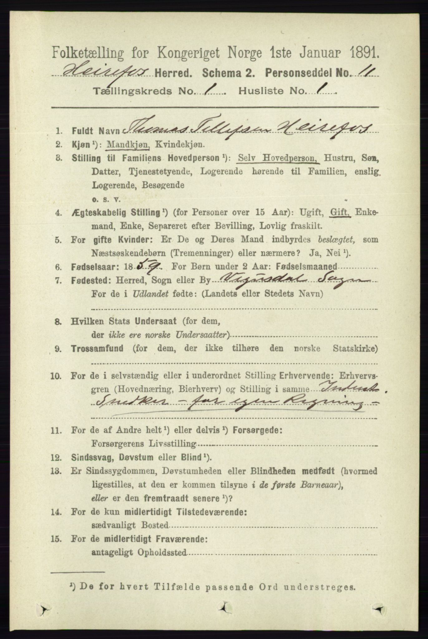 RA, 1891 census for 0933 Herefoss, 1891, p. 51