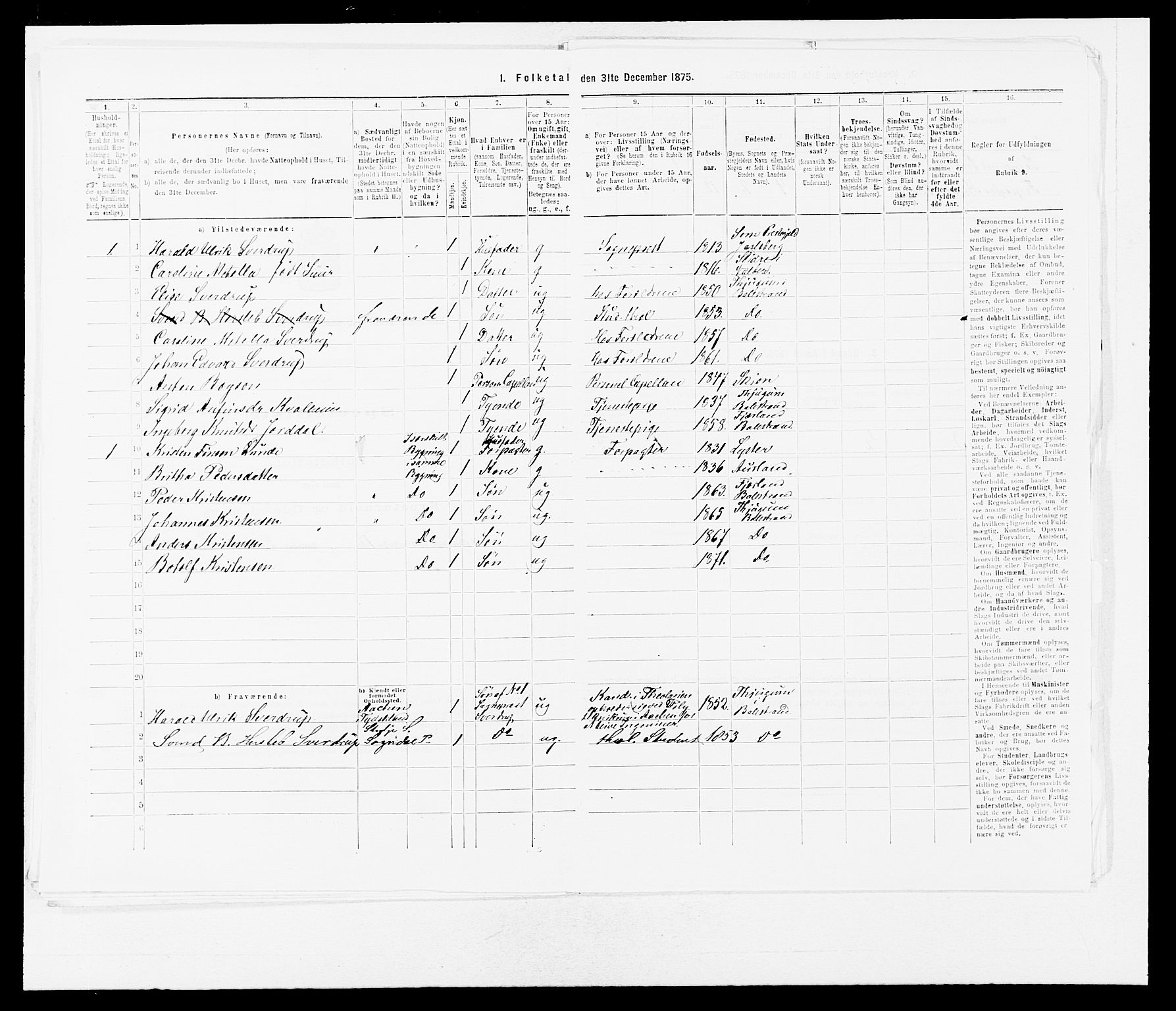 SAB, 1875 census for 1418P Balestrand, 1875, p. 192