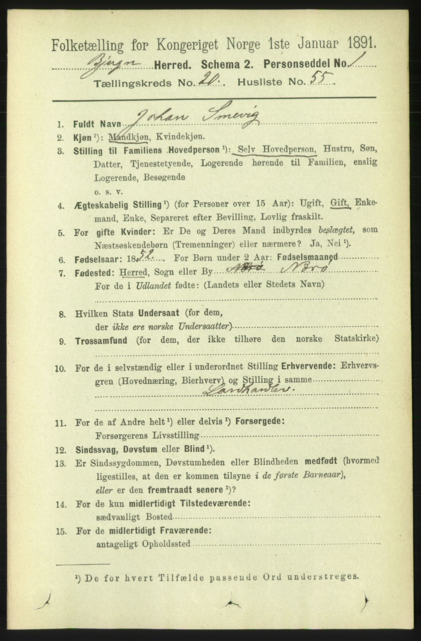 RA, 1891 census for 1627 Bjugn, 1891, p. 5739