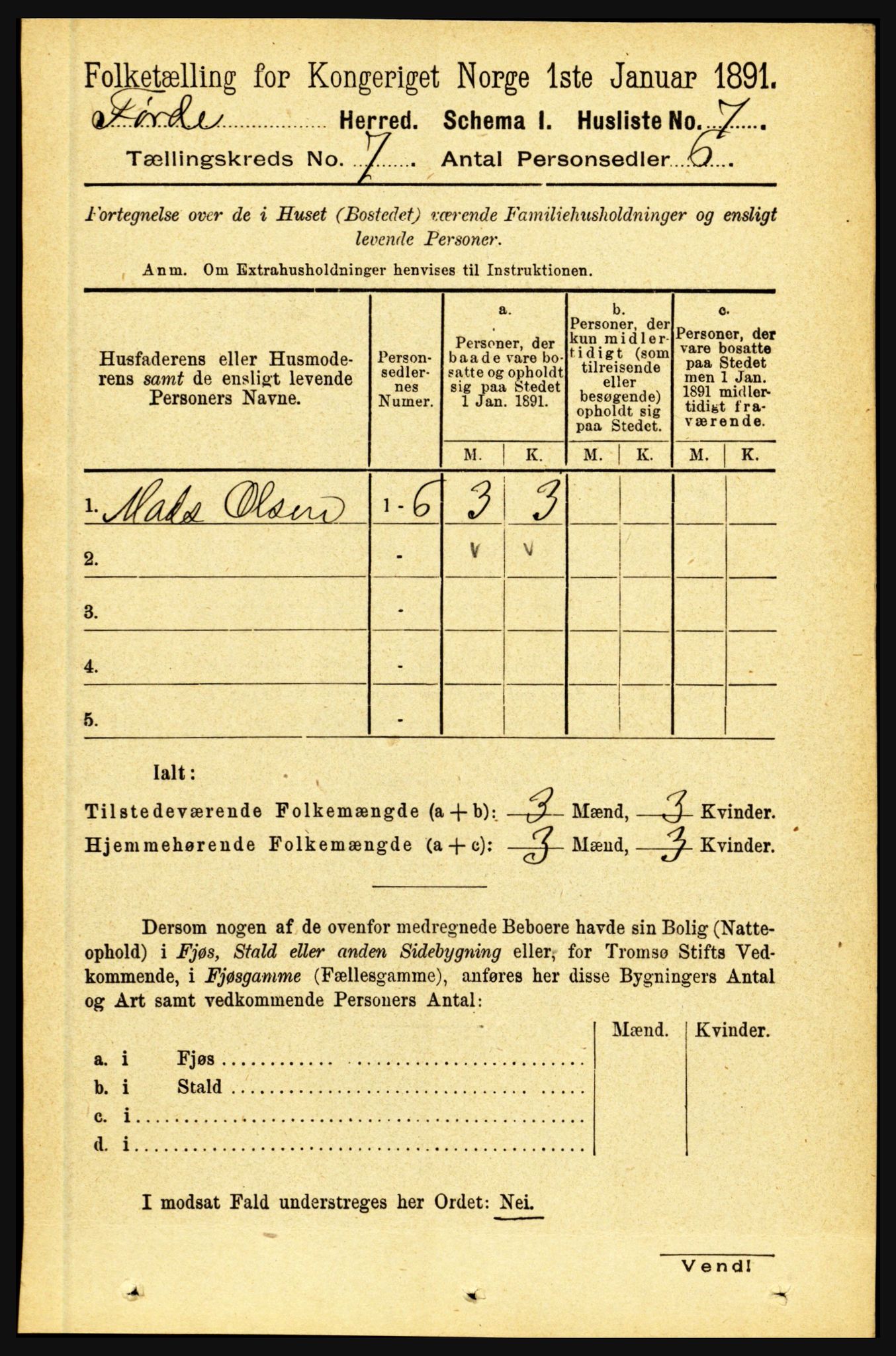 RA, 1891 census for 1432 Førde, 1891, p. 2451