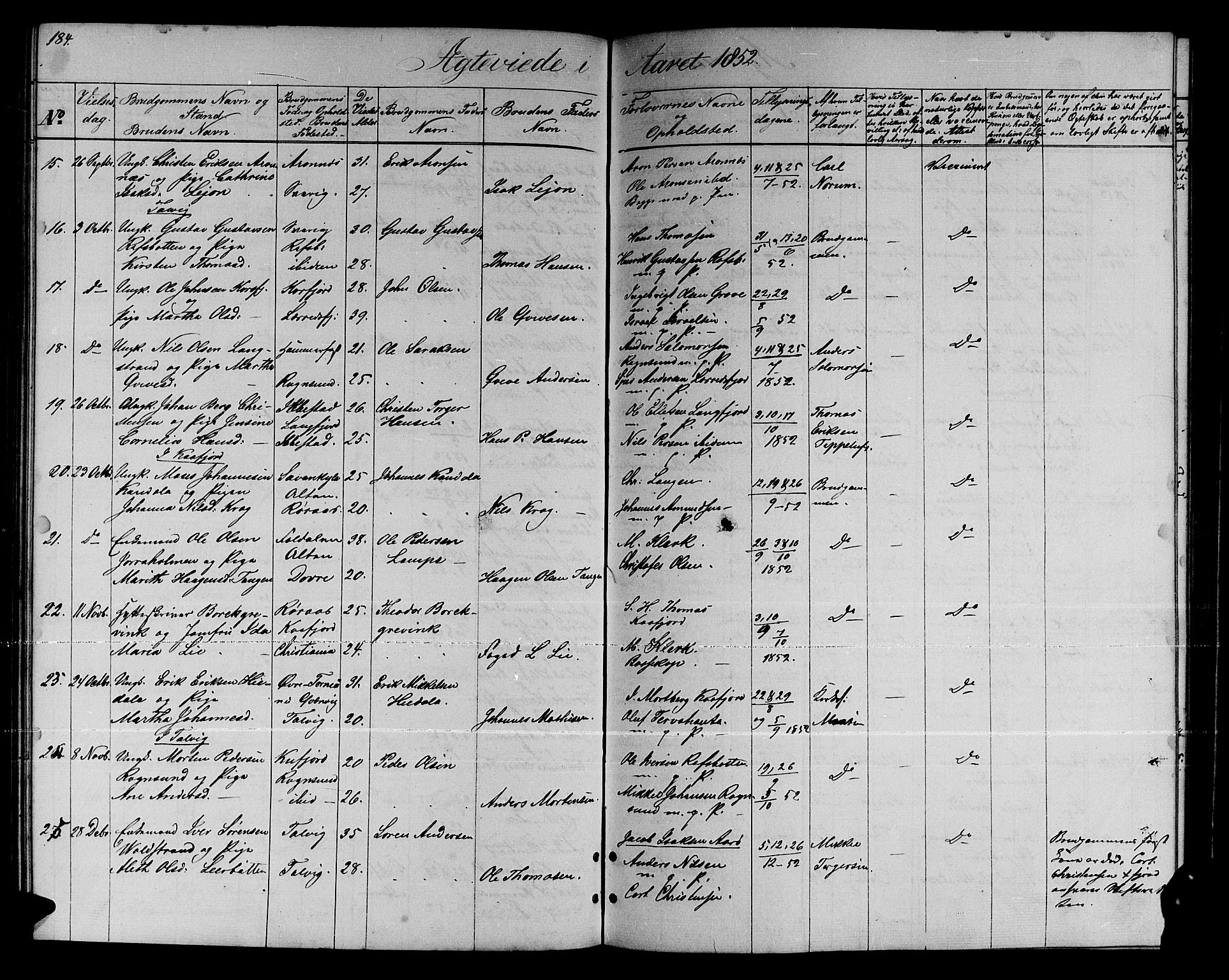 Talvik sokneprestkontor, SATØ/S-1337/H/Hb/L0001klokker: Parish register (copy) no. 1, 1847-1863, p. 184