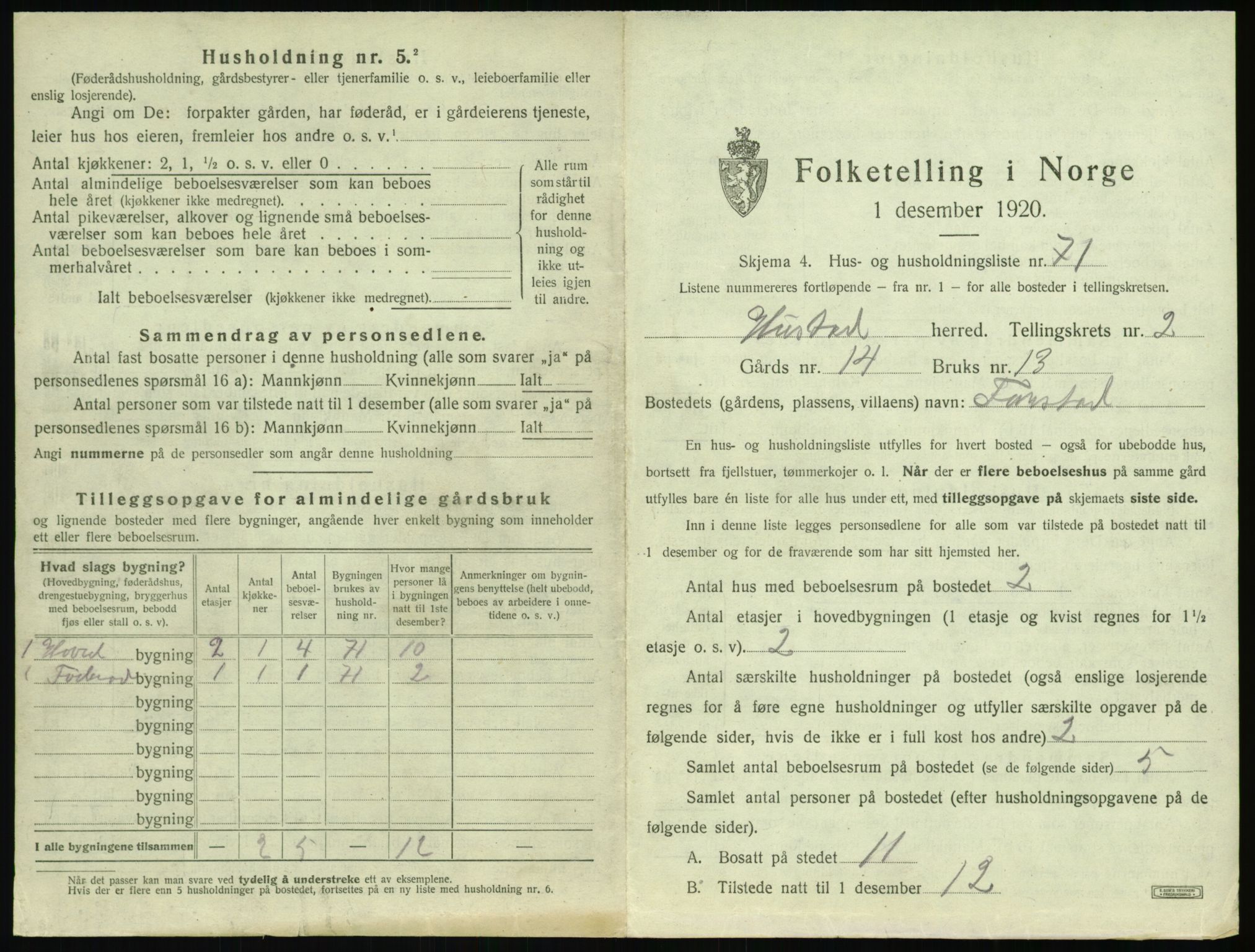 SAT, 1920 census for Hustad, 1920, p. 295