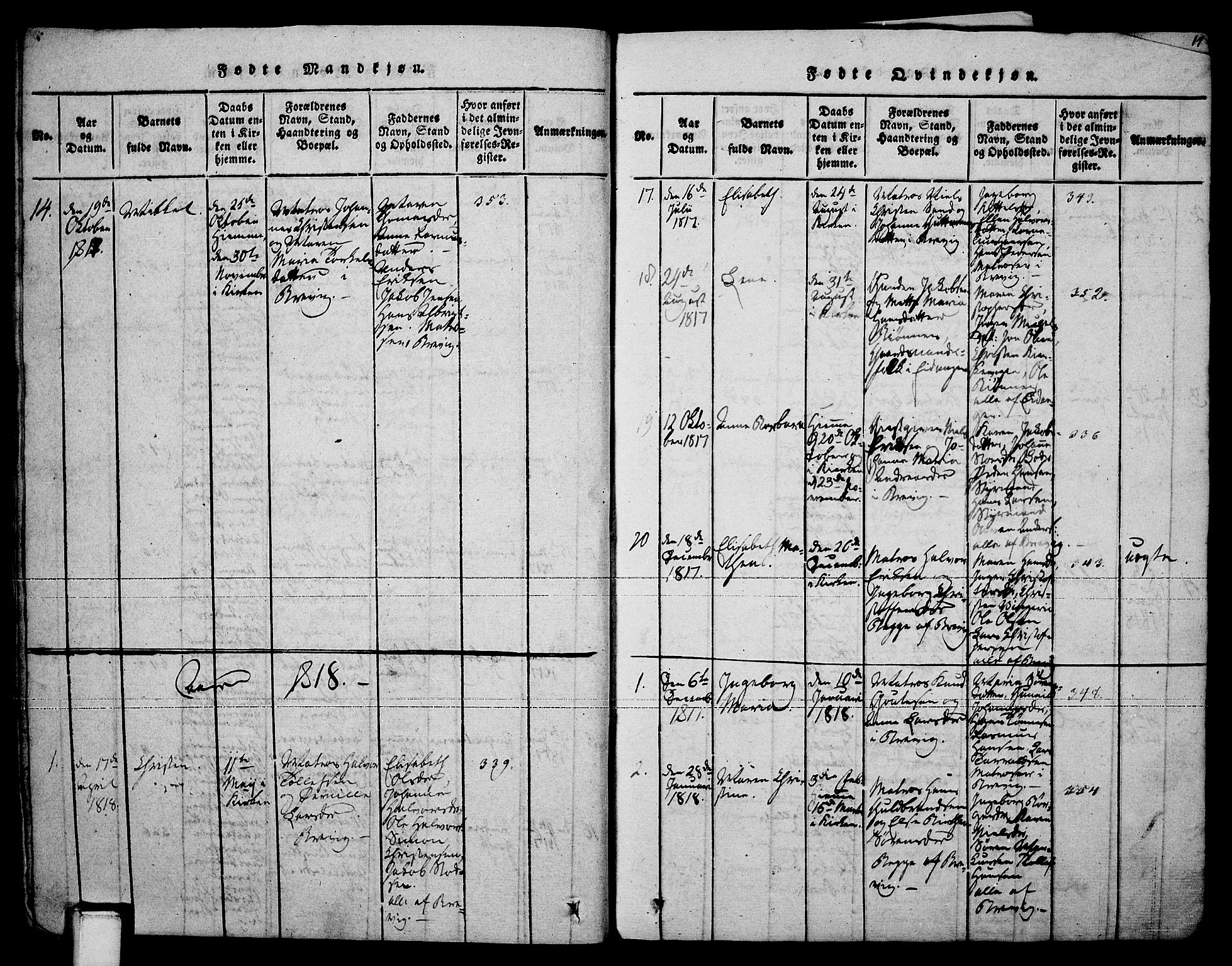 Brevik kirkebøker, SAKO/A-255/F/Fa/L0004: Parish register (official) no. 4, 1814-1846, p. 13