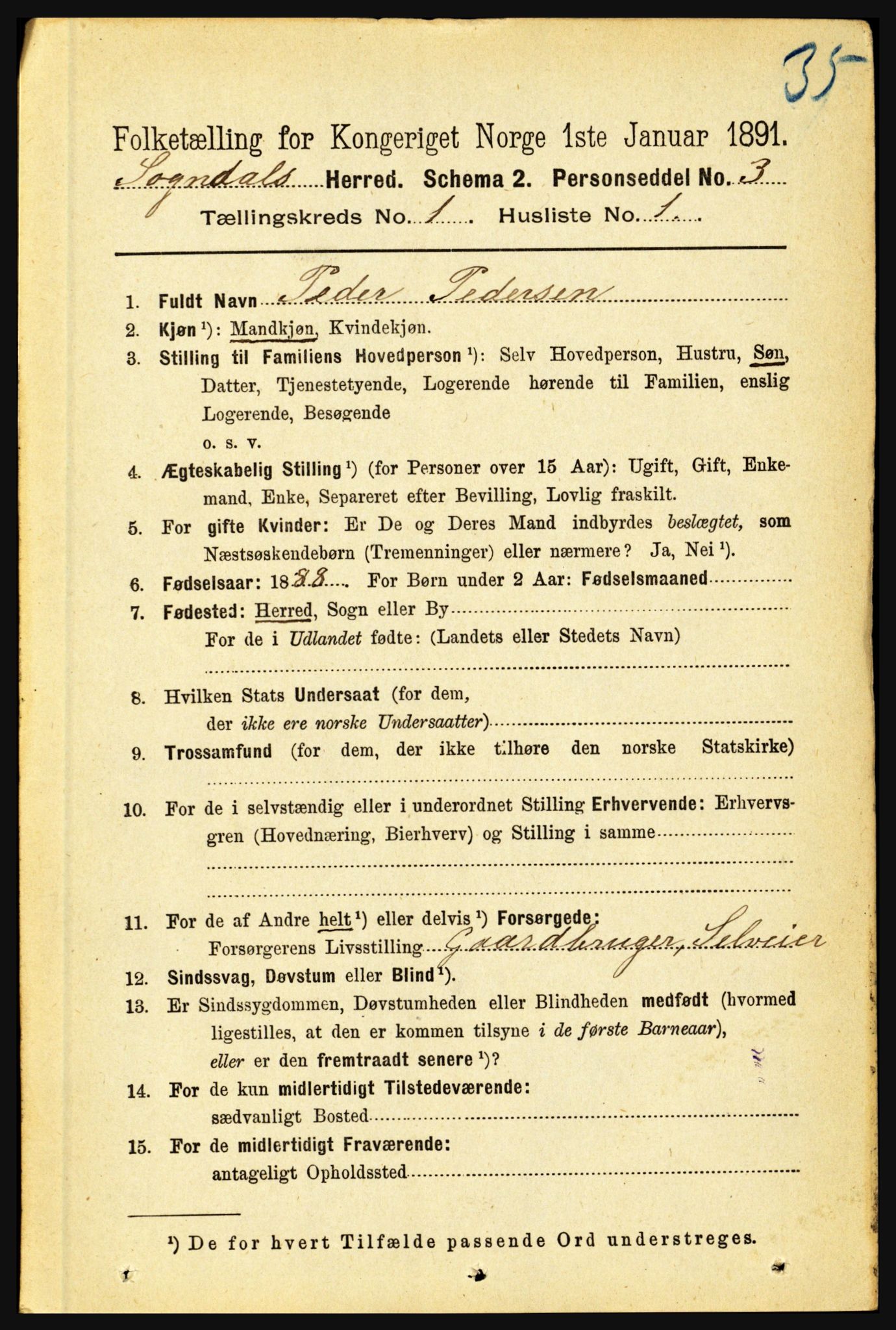 RA, 1891 census for 1420 Sogndal, 1891, p. 98